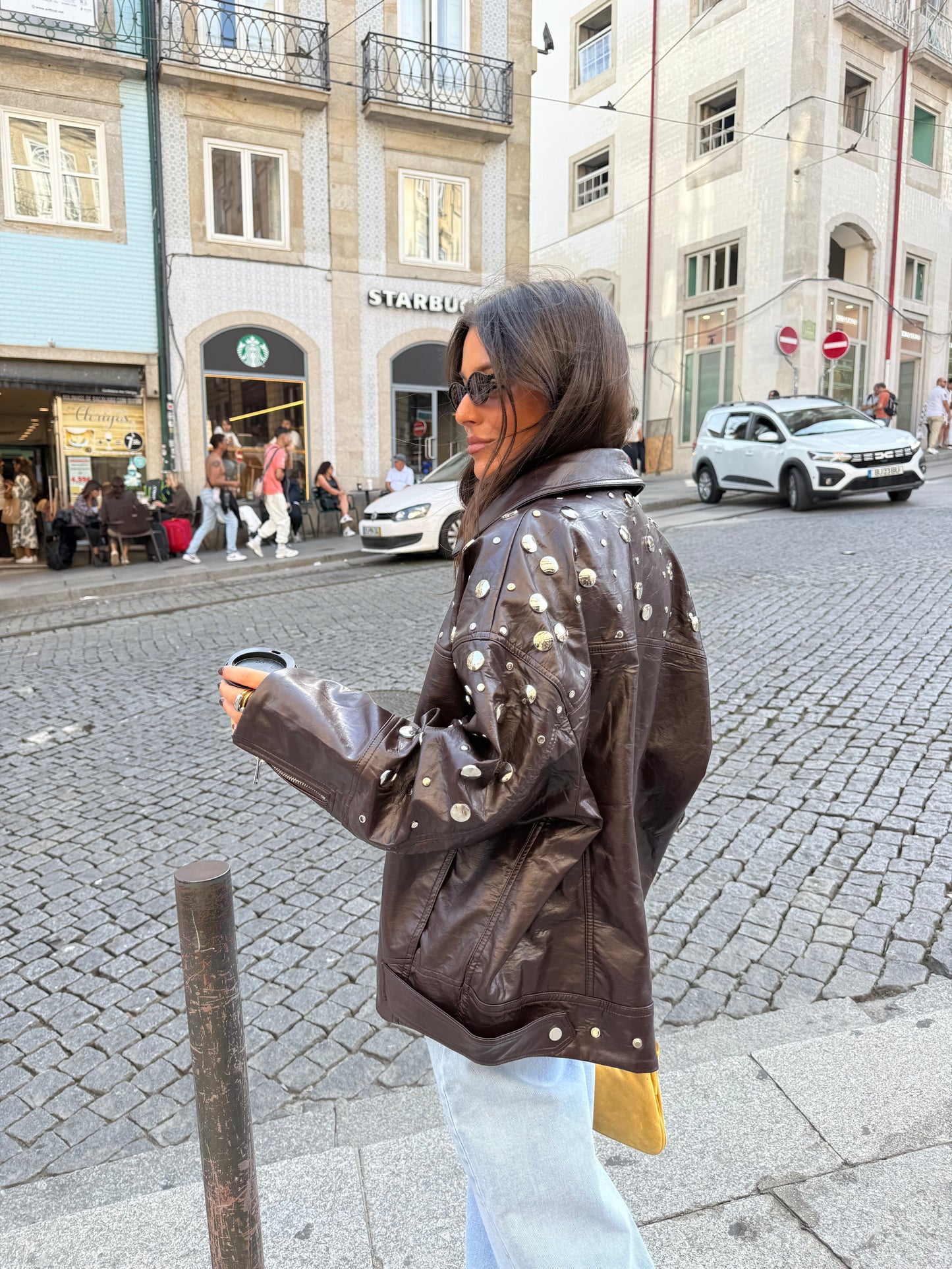 City Jacket In Brown With Studs