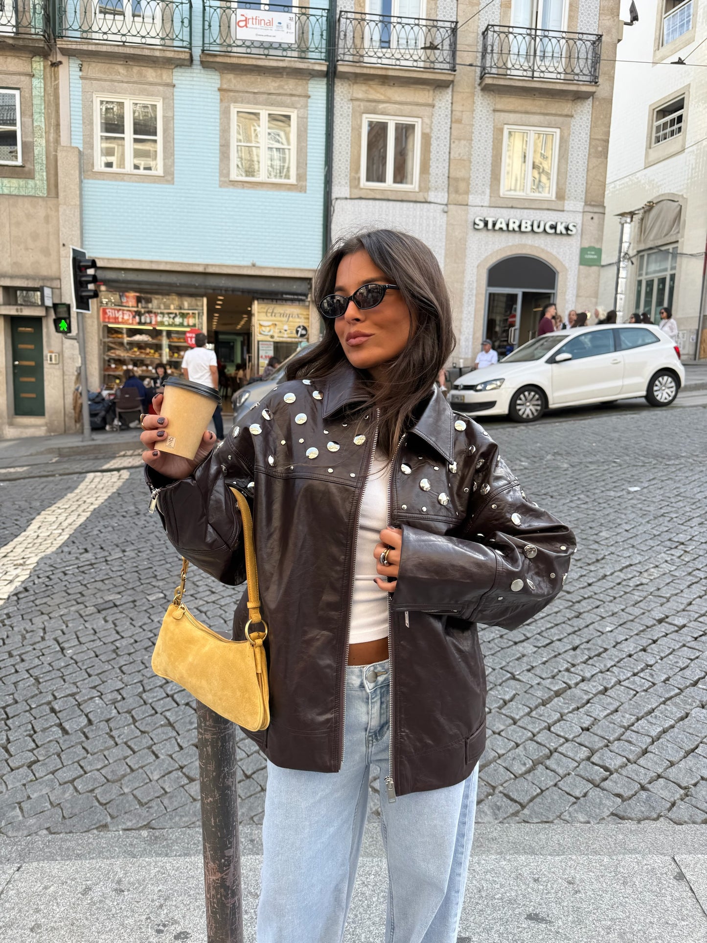 City Jacket In Brown With Studs