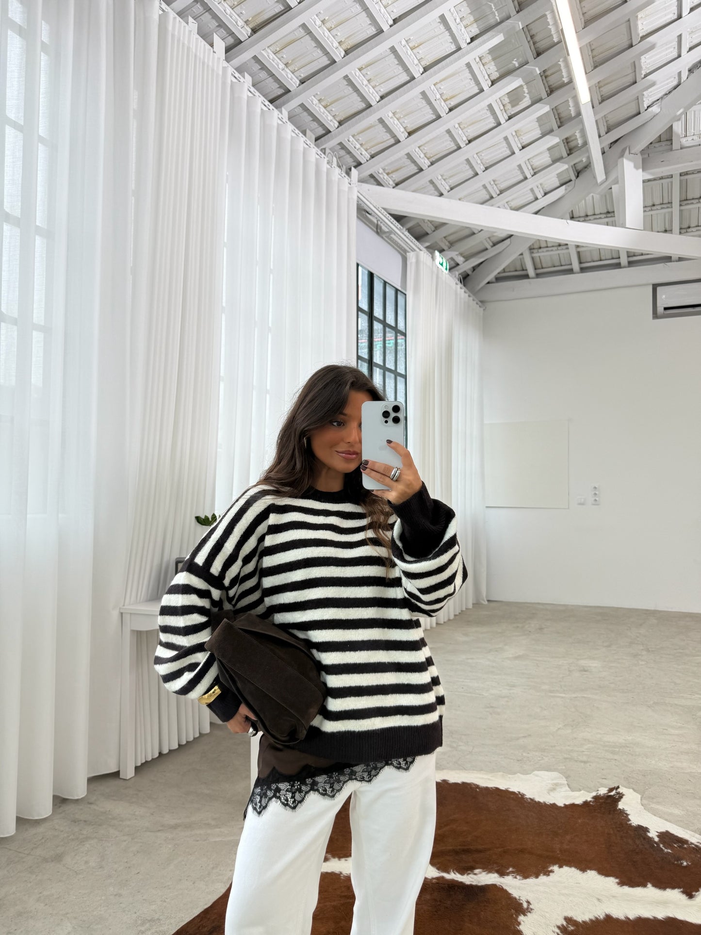 Dark Brown and White Striped Sweater