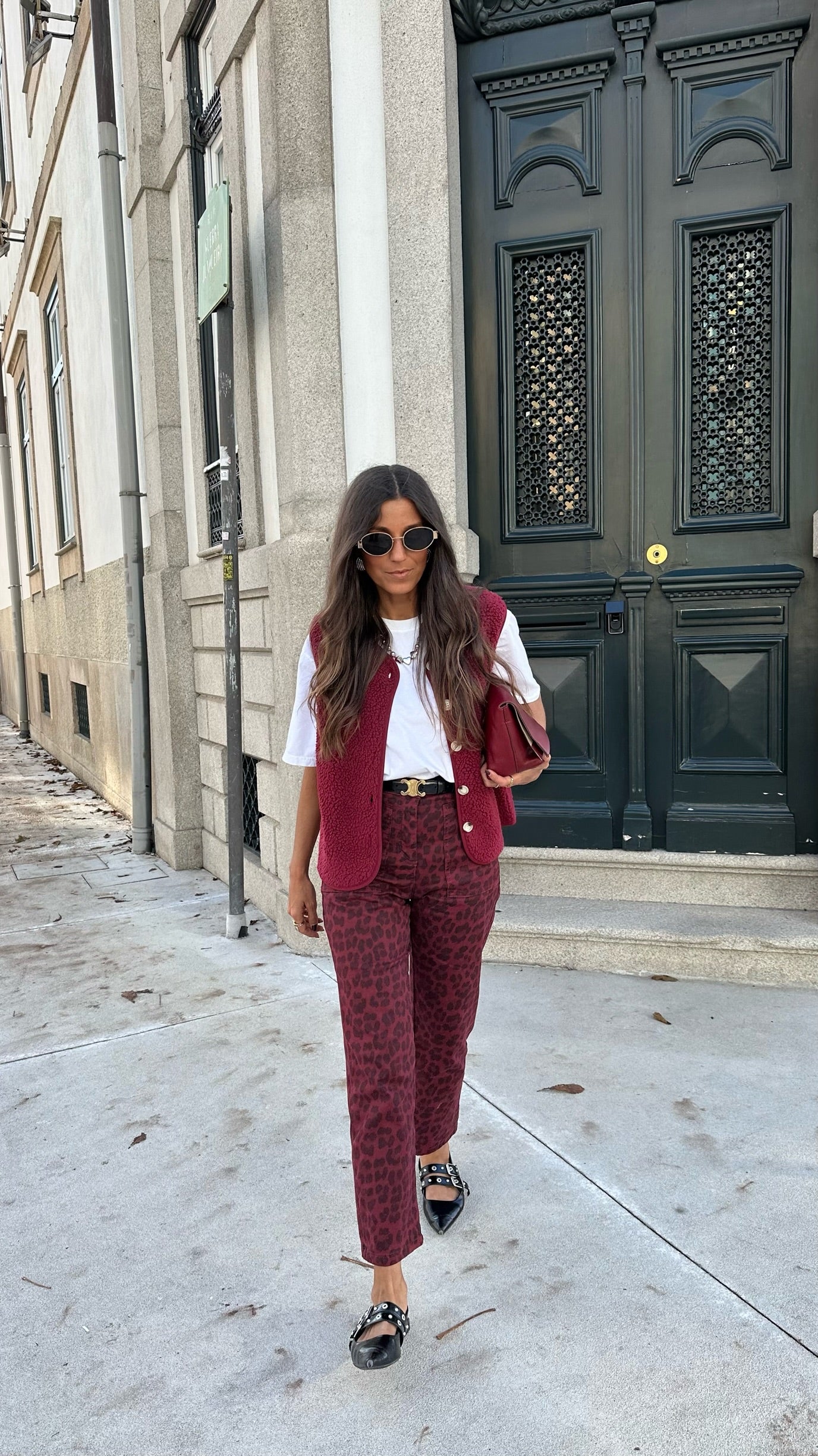 Limited Edition Animal Print Pants in Burgundy
