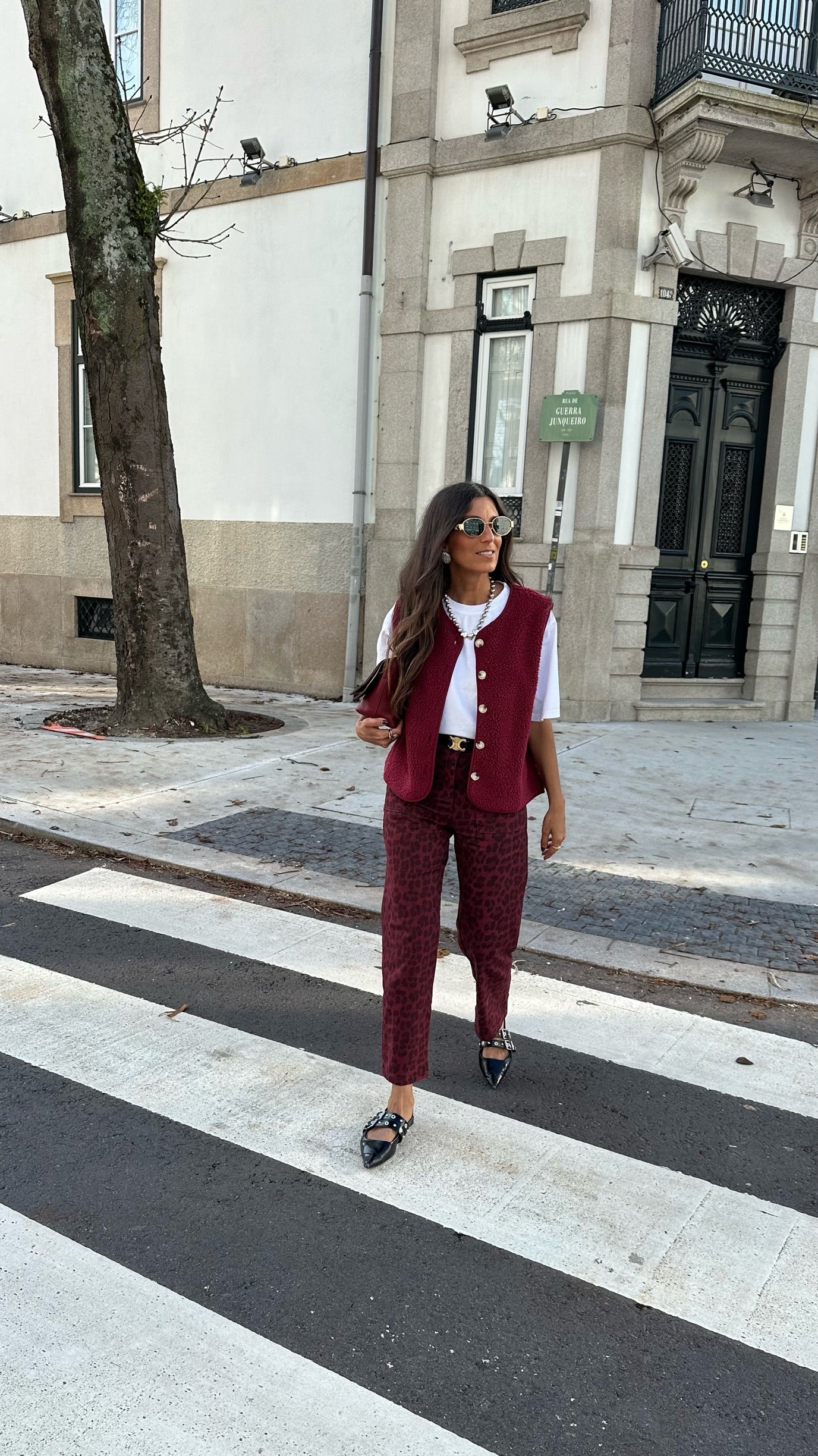 Limited Edition Animal Print Pants in Burgundy