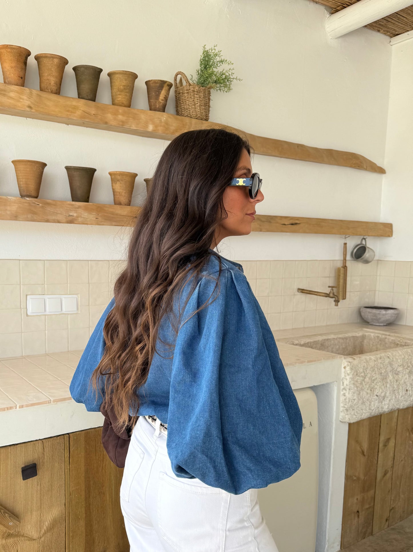Dark Denim Balloon Blouse