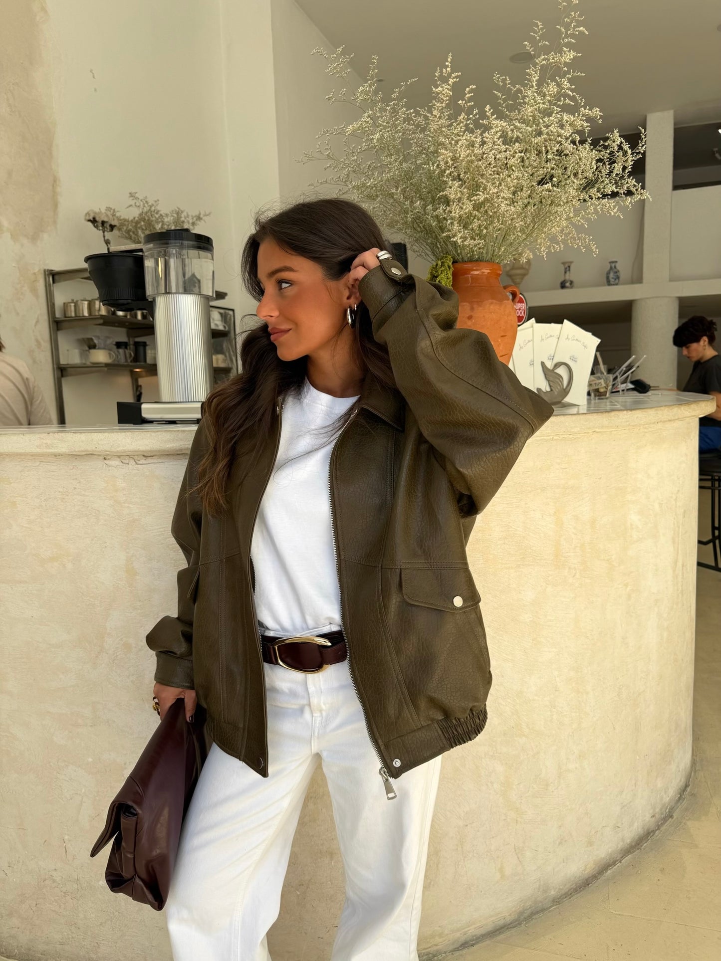 Olive Textured Oversize Madrid Bomber