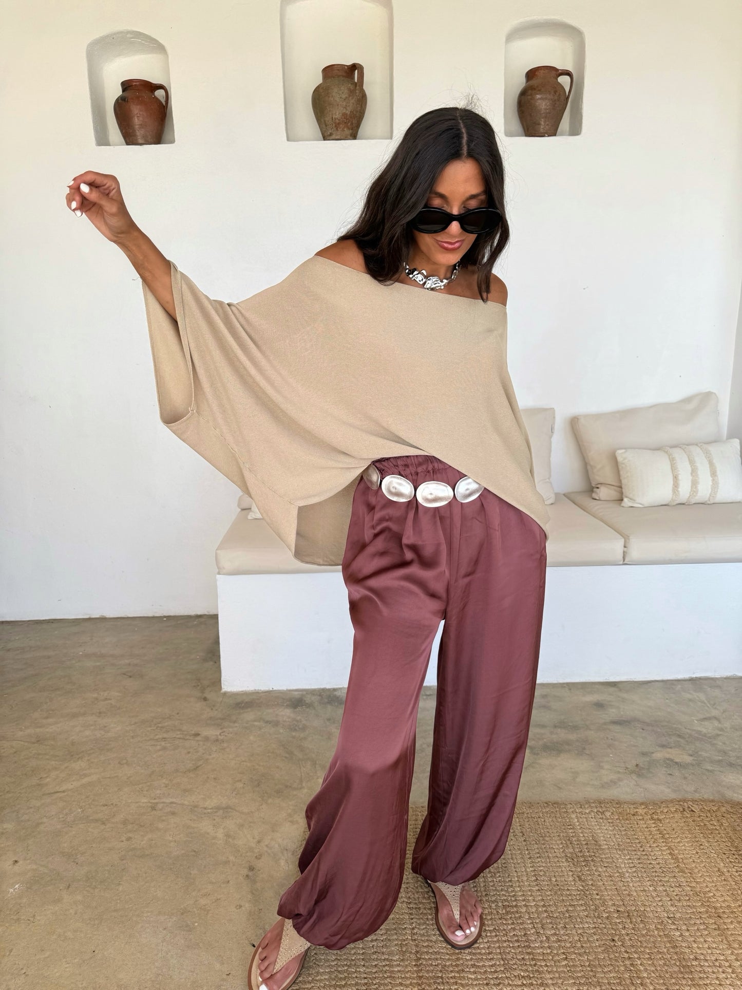Satin Balloon Pants in Burgundy