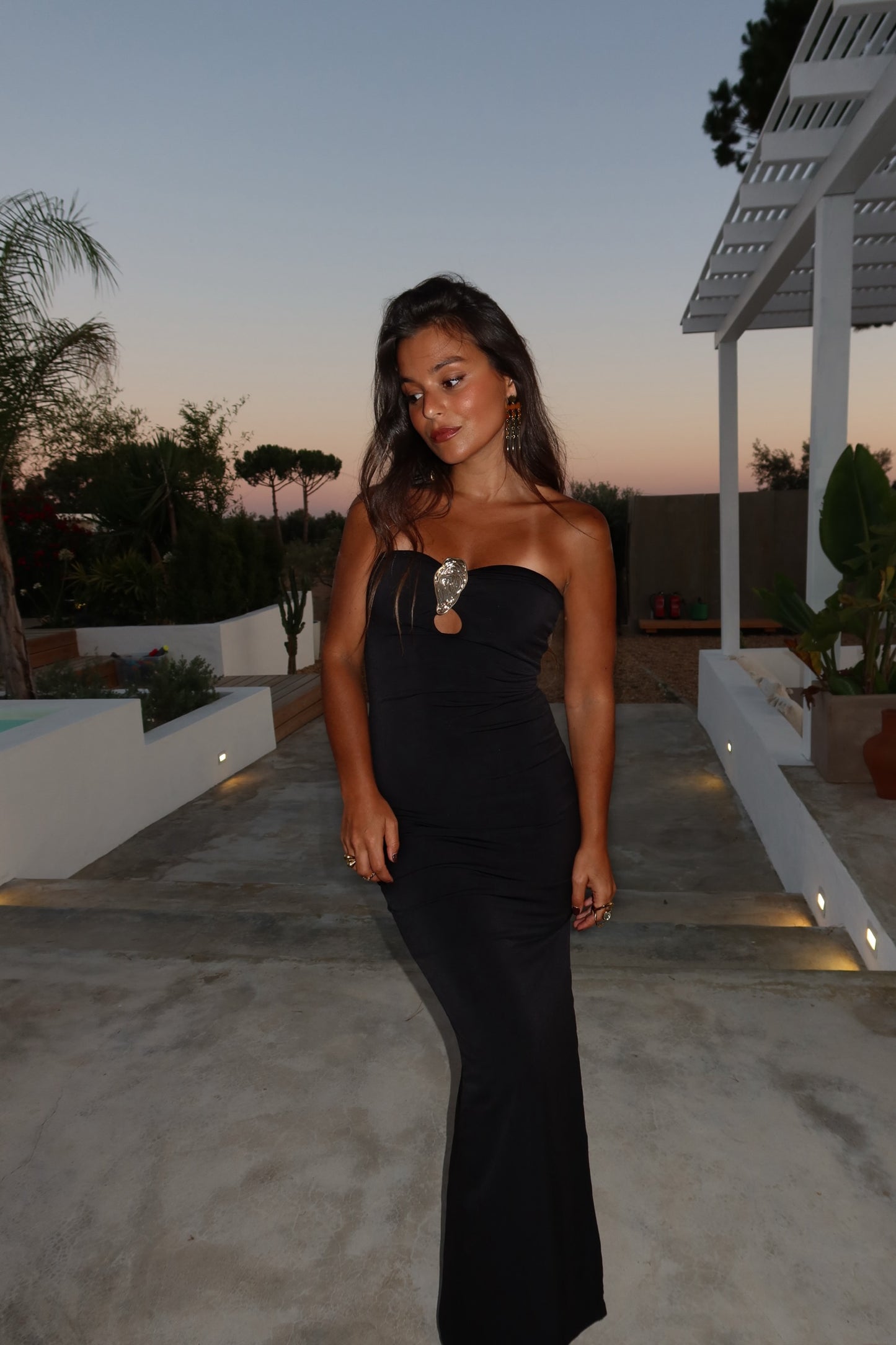 Strapless Black Dress With Gold Detail