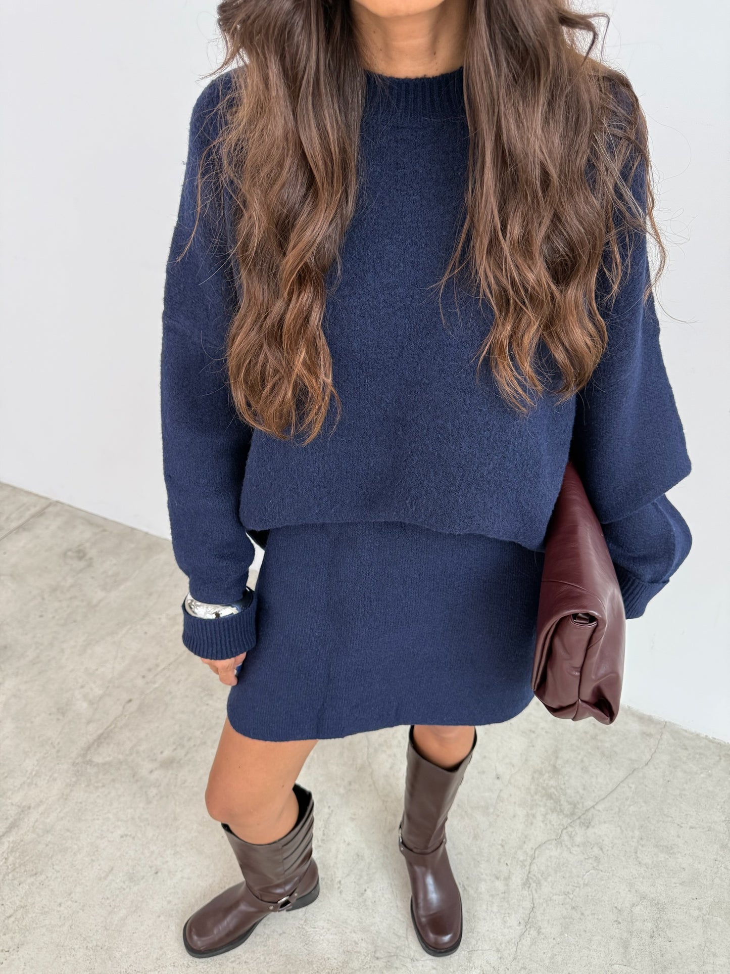 Navy Blue Knit Set - Skirt Edition