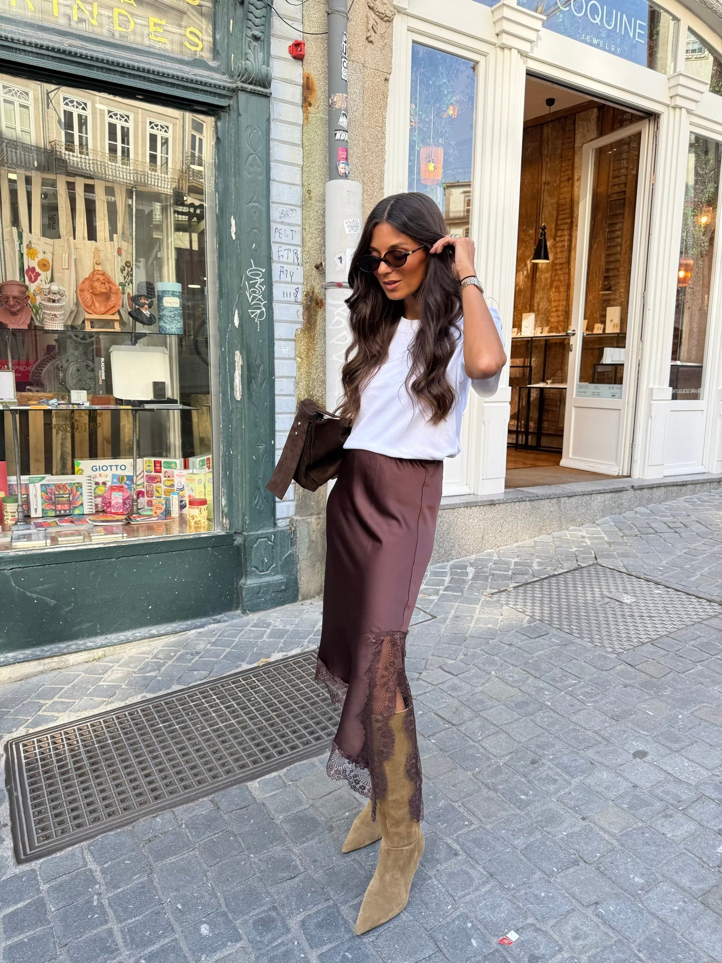 Asymmetric Brown Lace Skirt