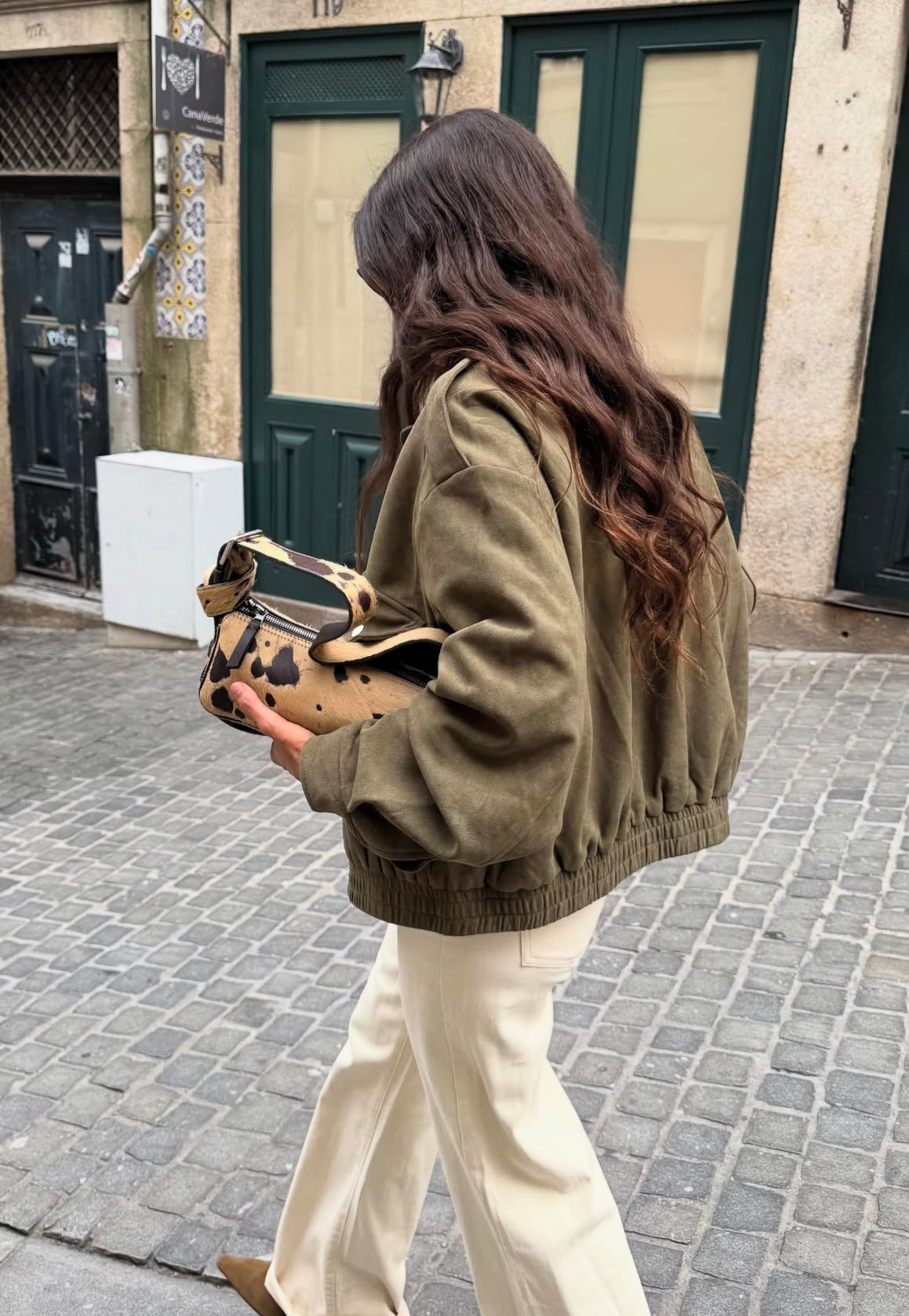 Olive Suede Bomber