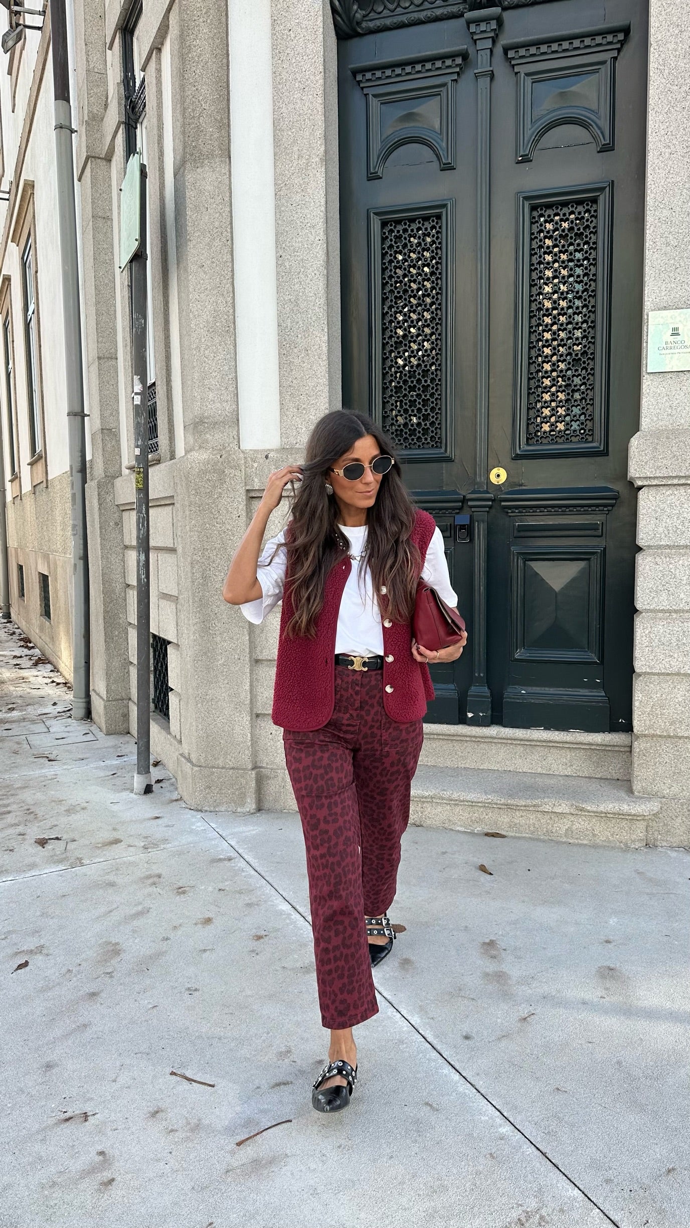 Limited Edition Animal Print Pants in Burgundy