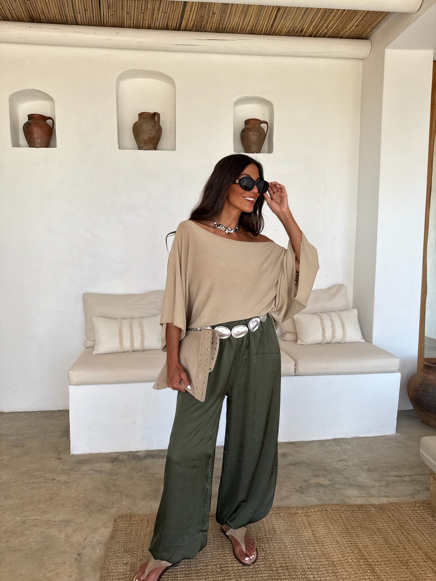 Satin Balloon Pants in Green