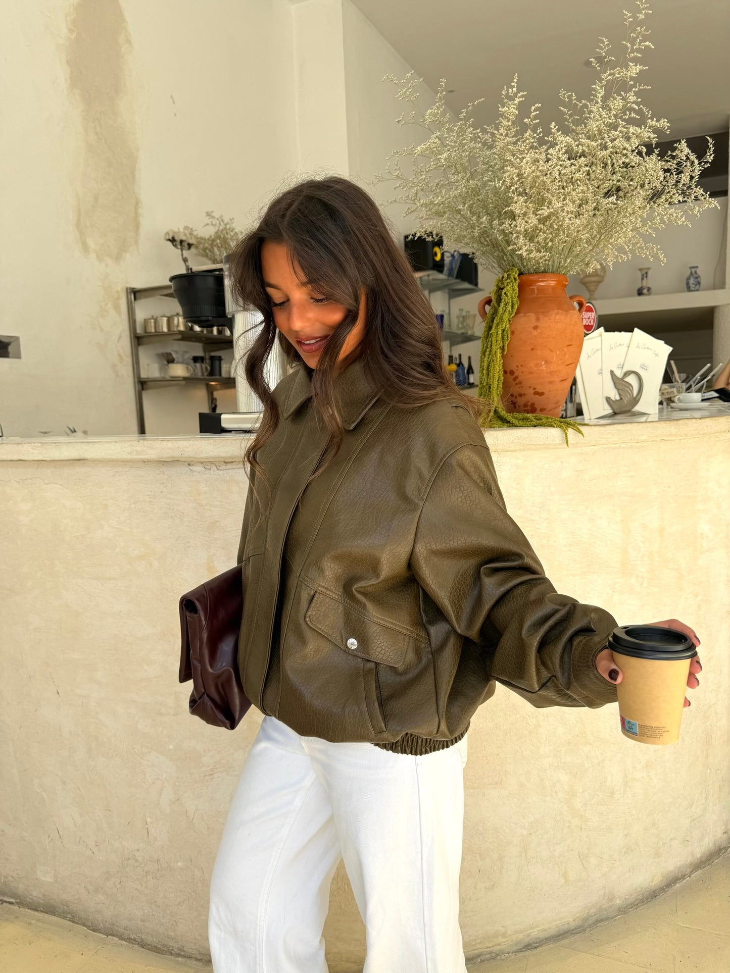 Olive Textured Oversize Madrid Bomber