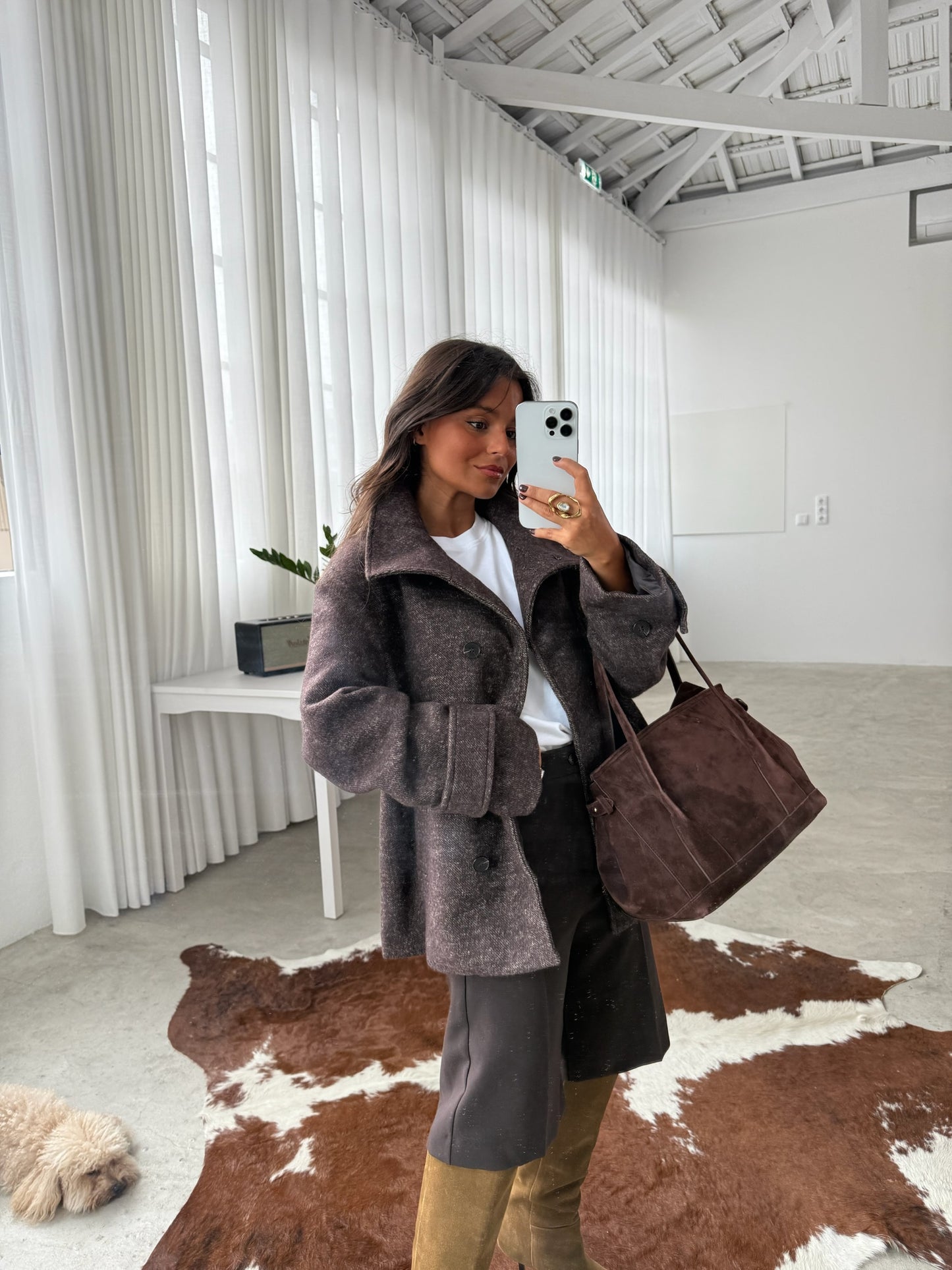 Oversize Wool Cross Coat in Brown