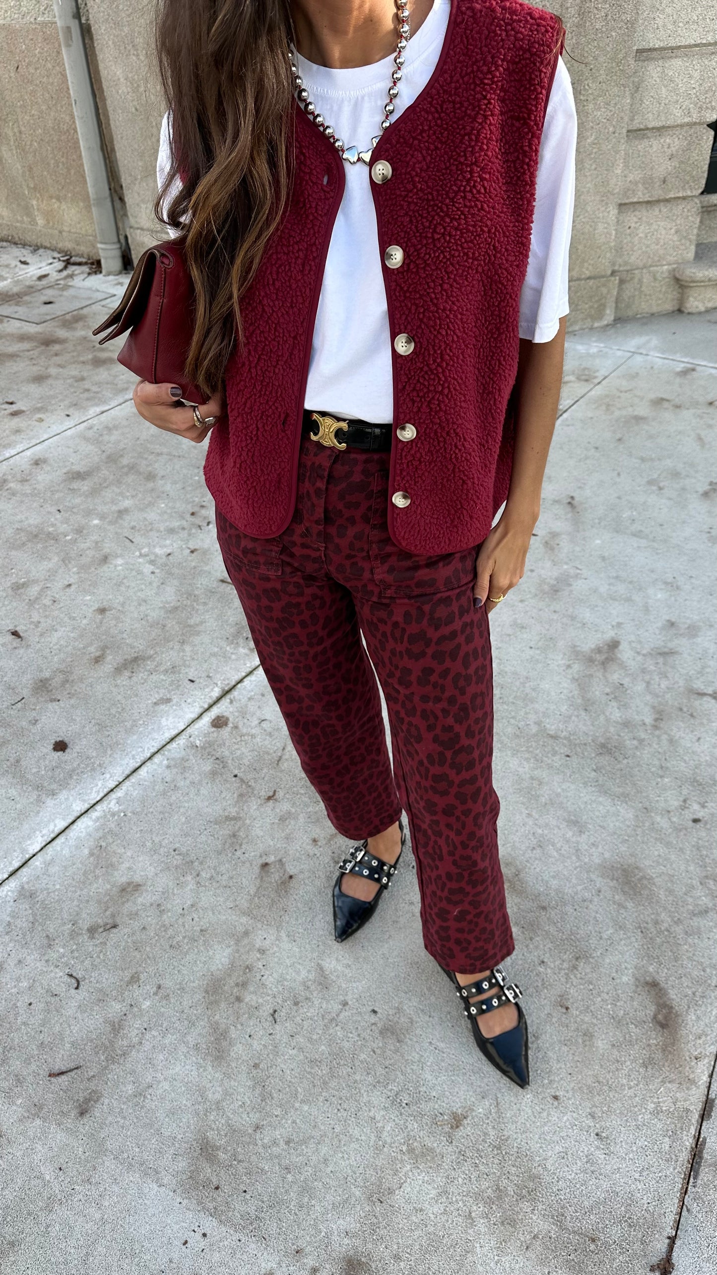 Limited Edition Animal Print Pants in Burgundy
