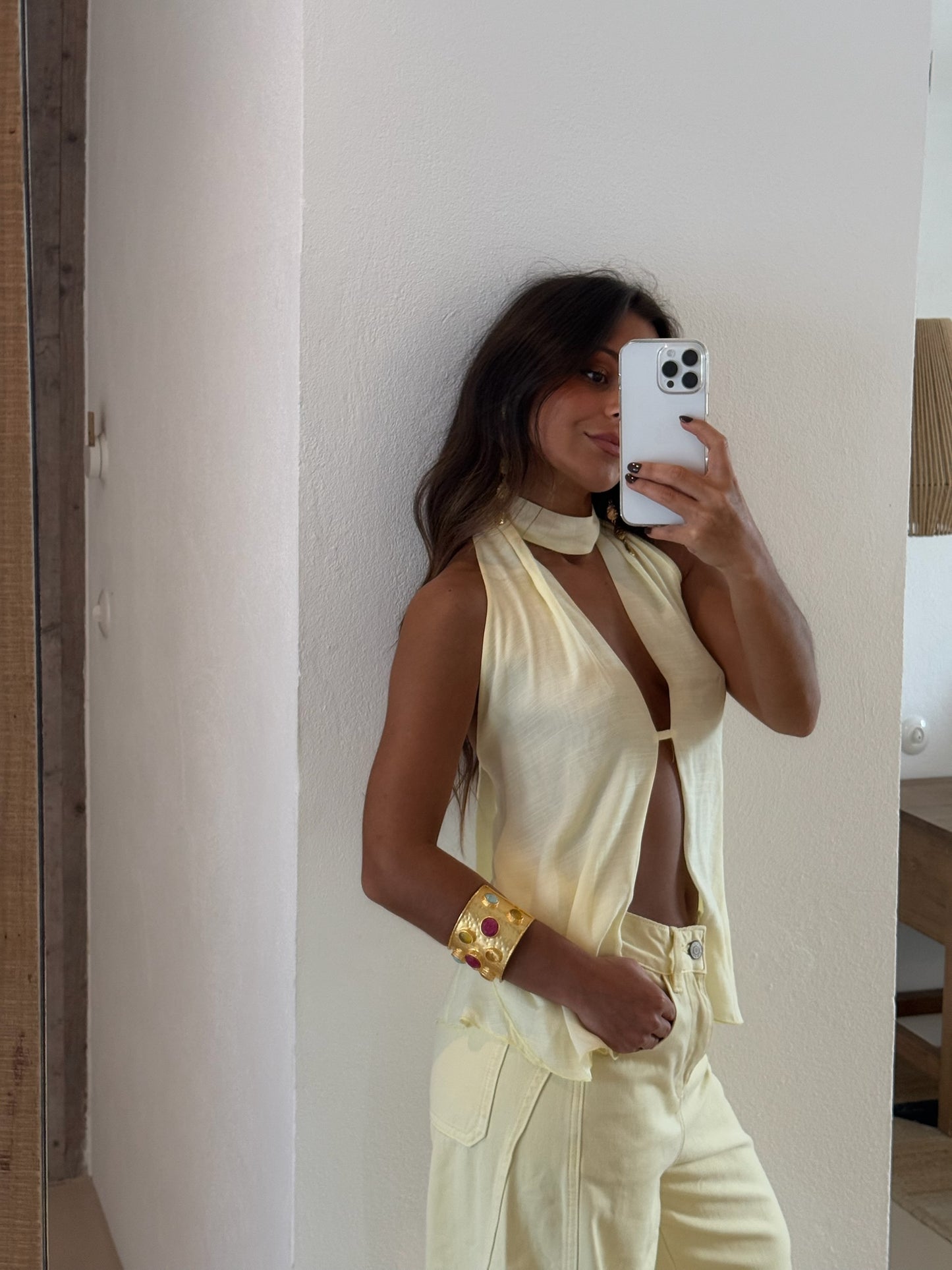 Mary Linen Top in Light Yellow