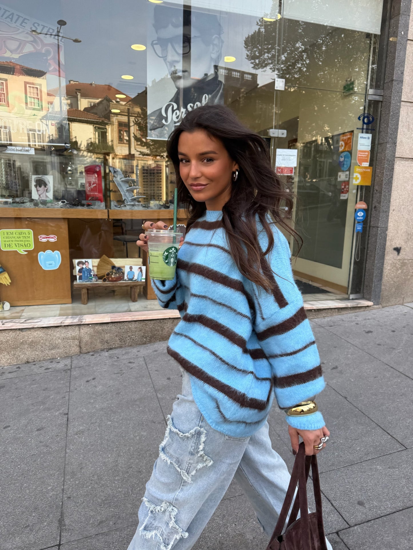 Oslo Knit Sweater in Blue and Brown - Shipping 12/11