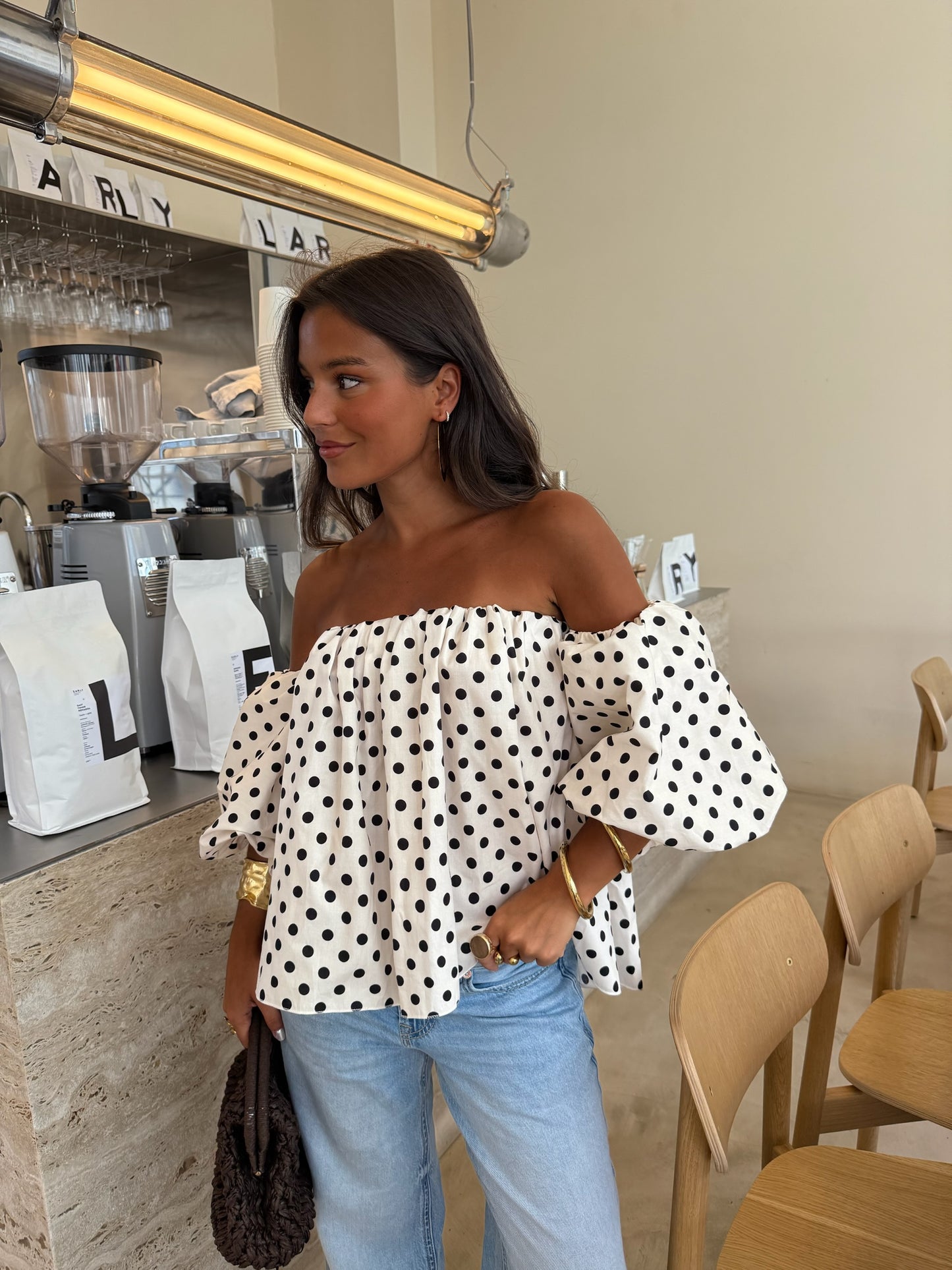 Caetana Polka Dot Top in White