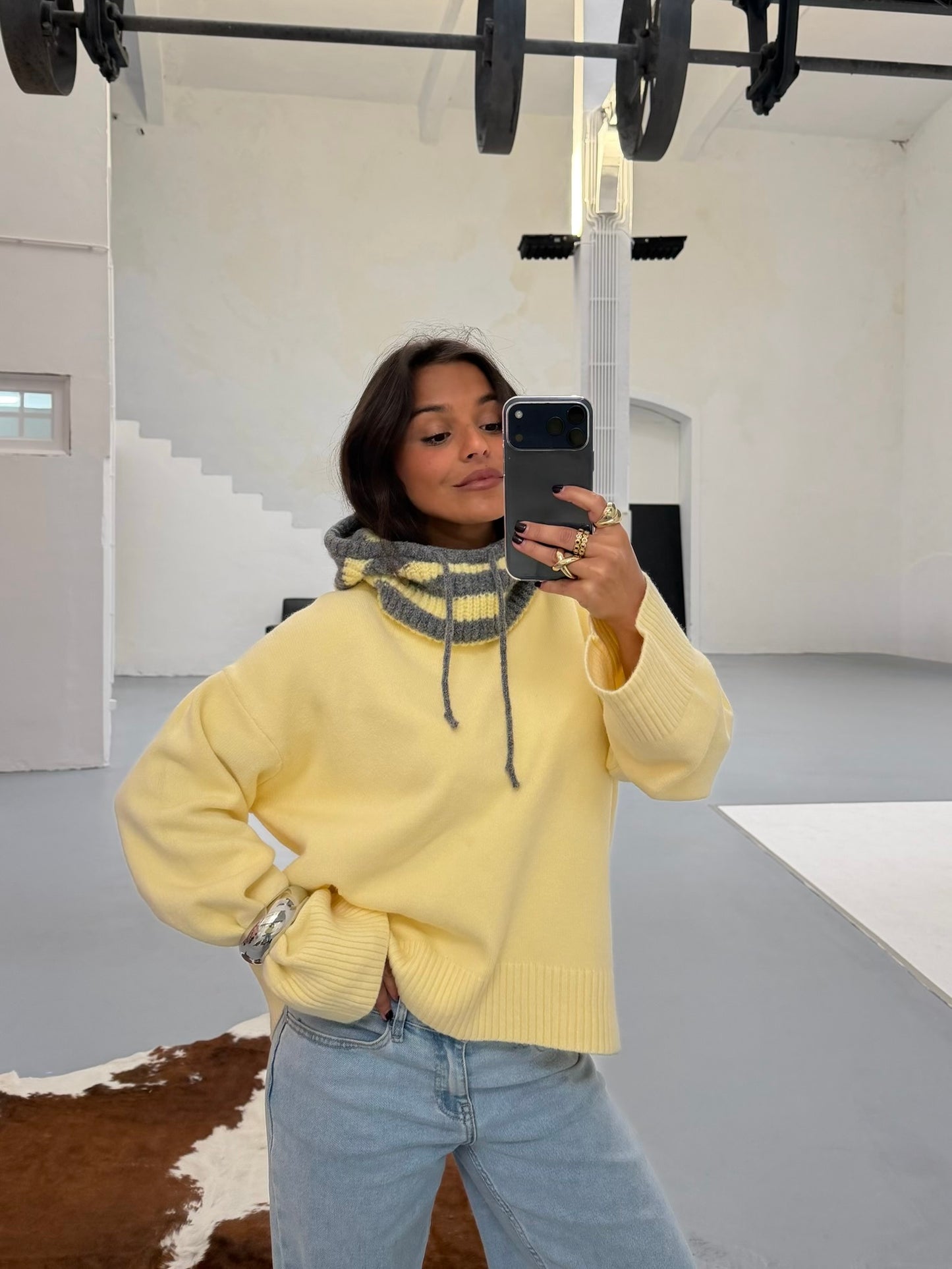 Striped Knit Balaclava in Yellow