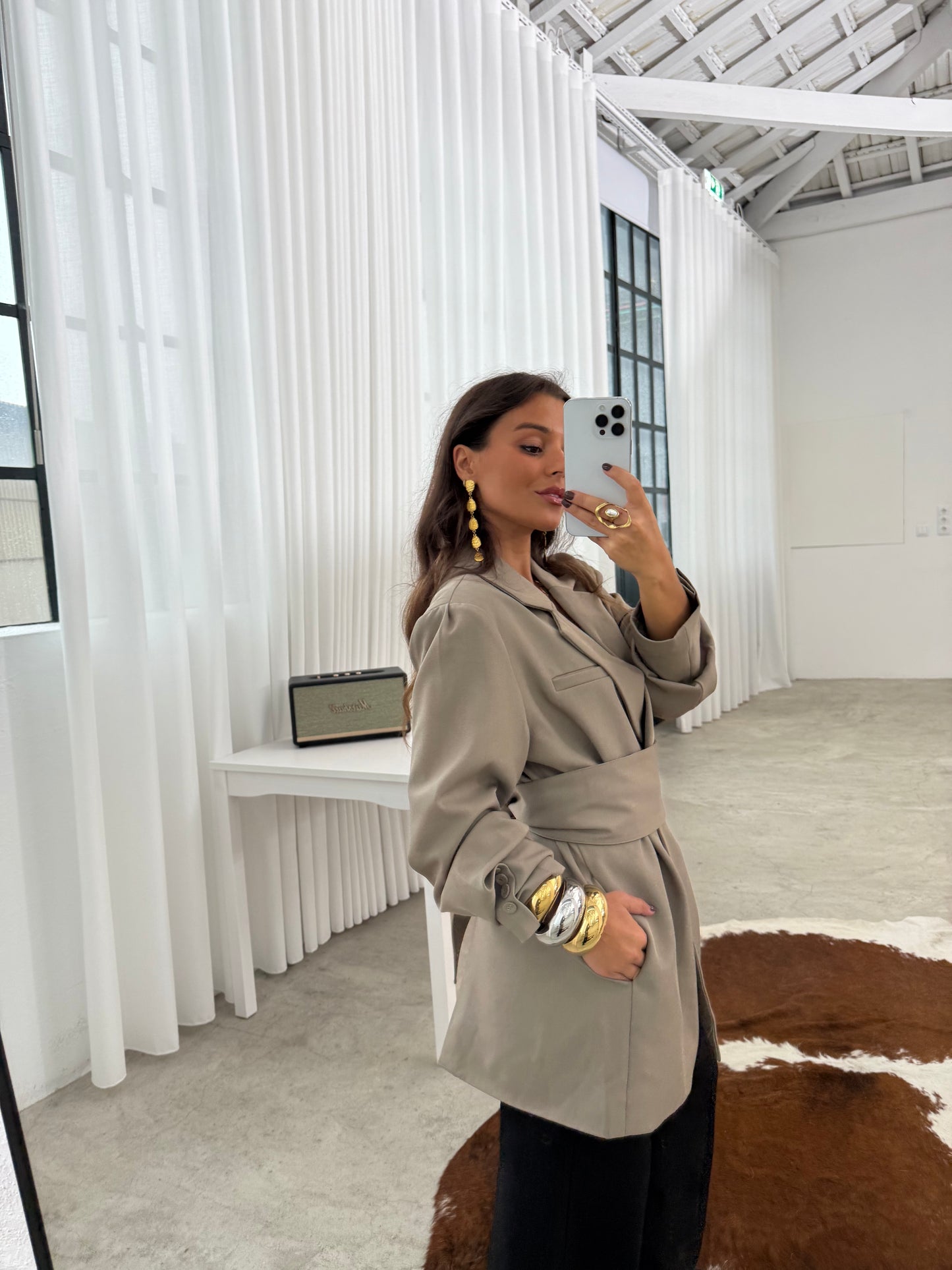 Belted Blazer in Beige