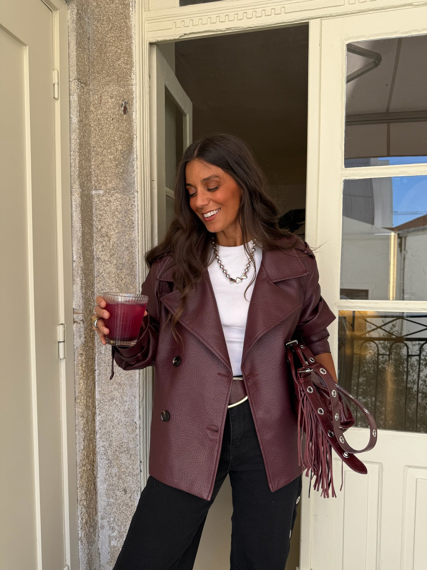 Barcelona Trench Coat in Burgundy