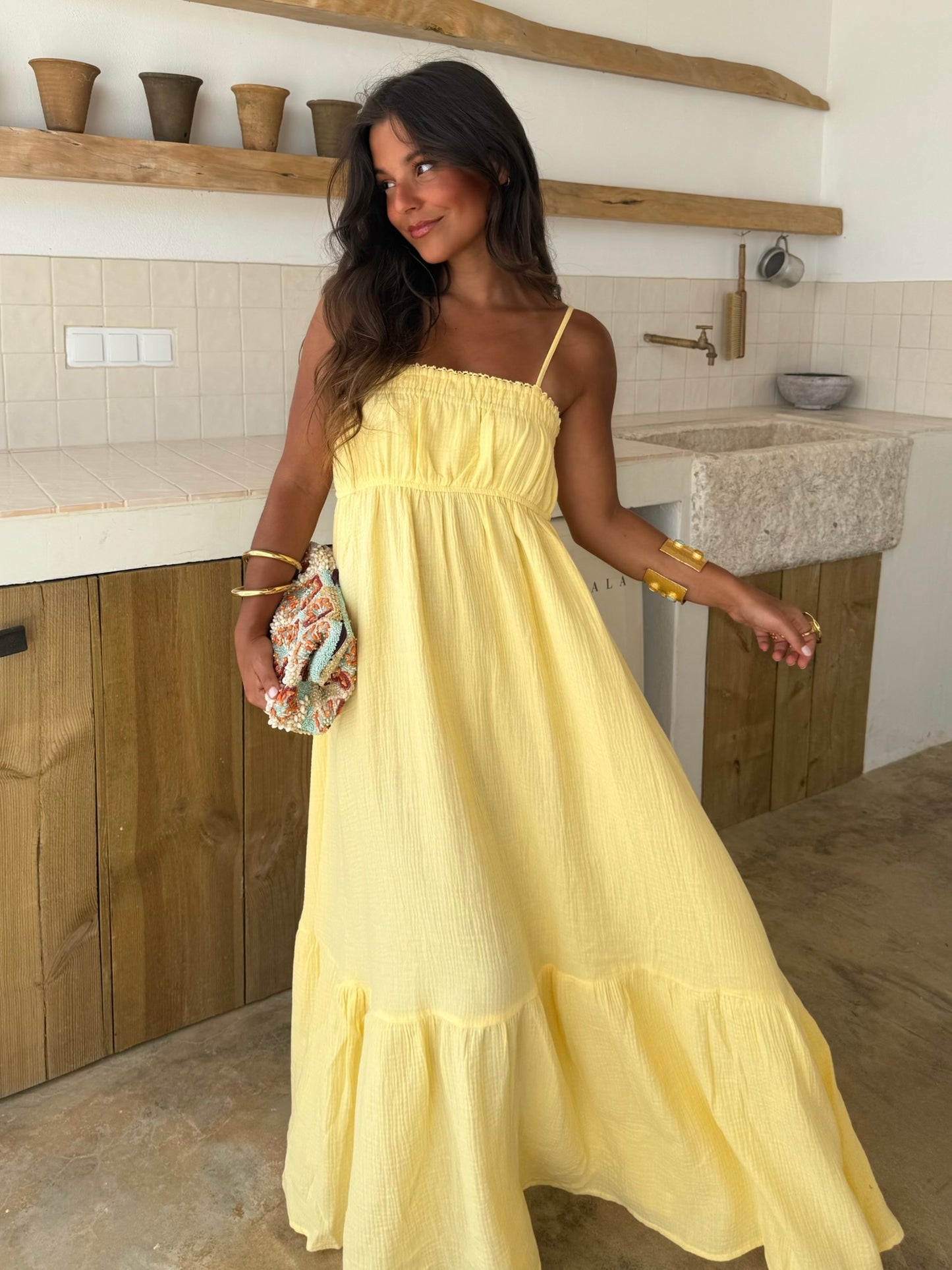 Cotton Lisa Dress in Yellow