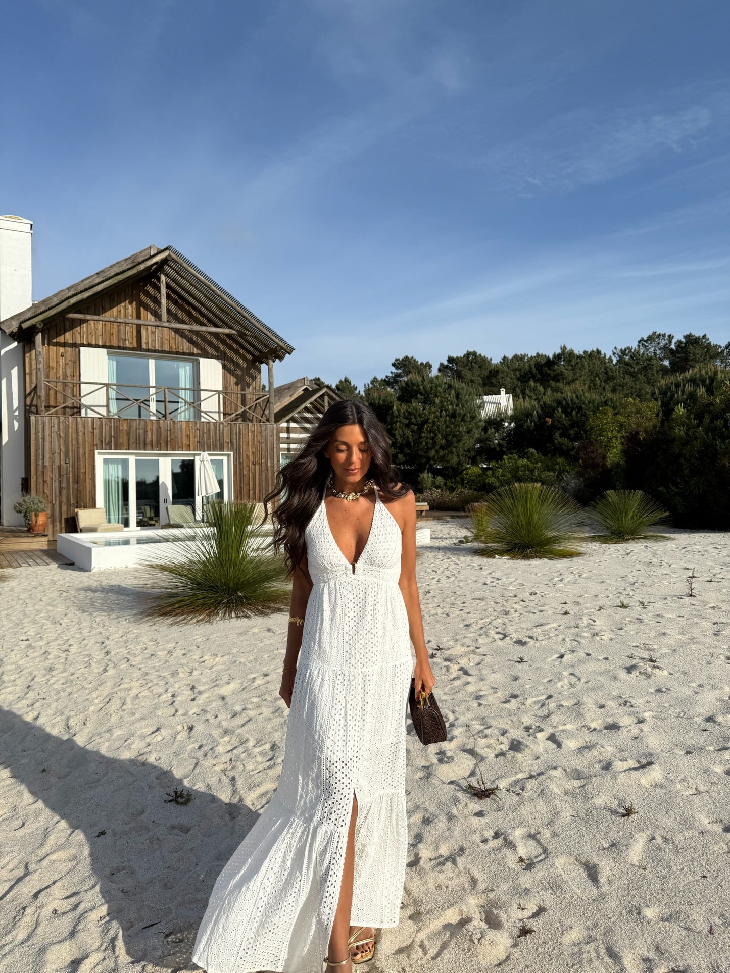 Zakynthos Embroidered Dress in White