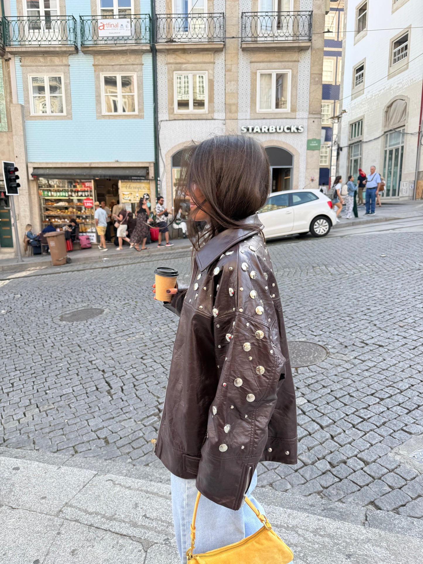 City Jacket In Brown With Studs