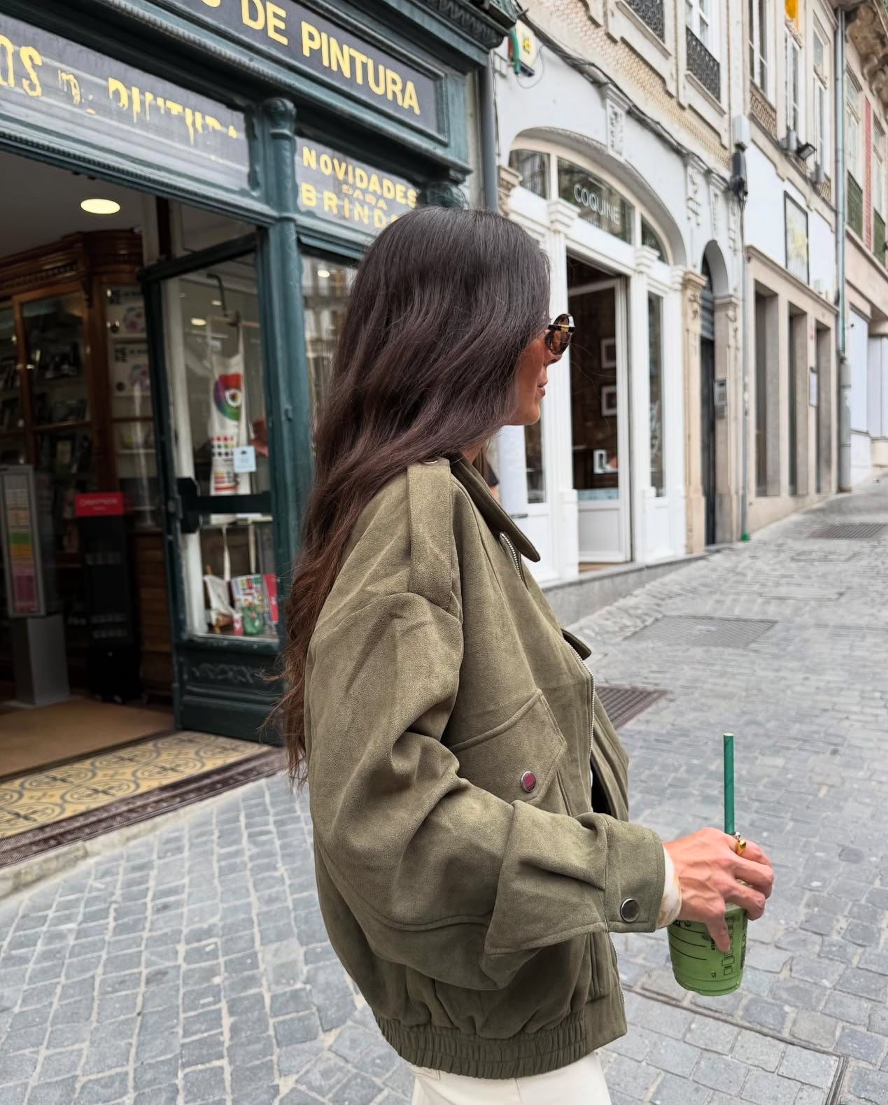Olive Suede Bomber