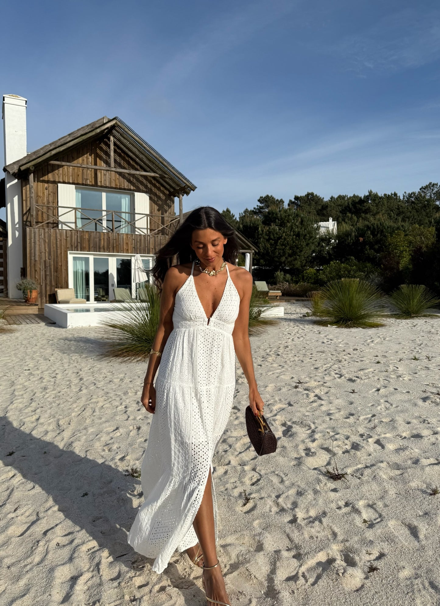 Zakynthos Embroidered Dress in White