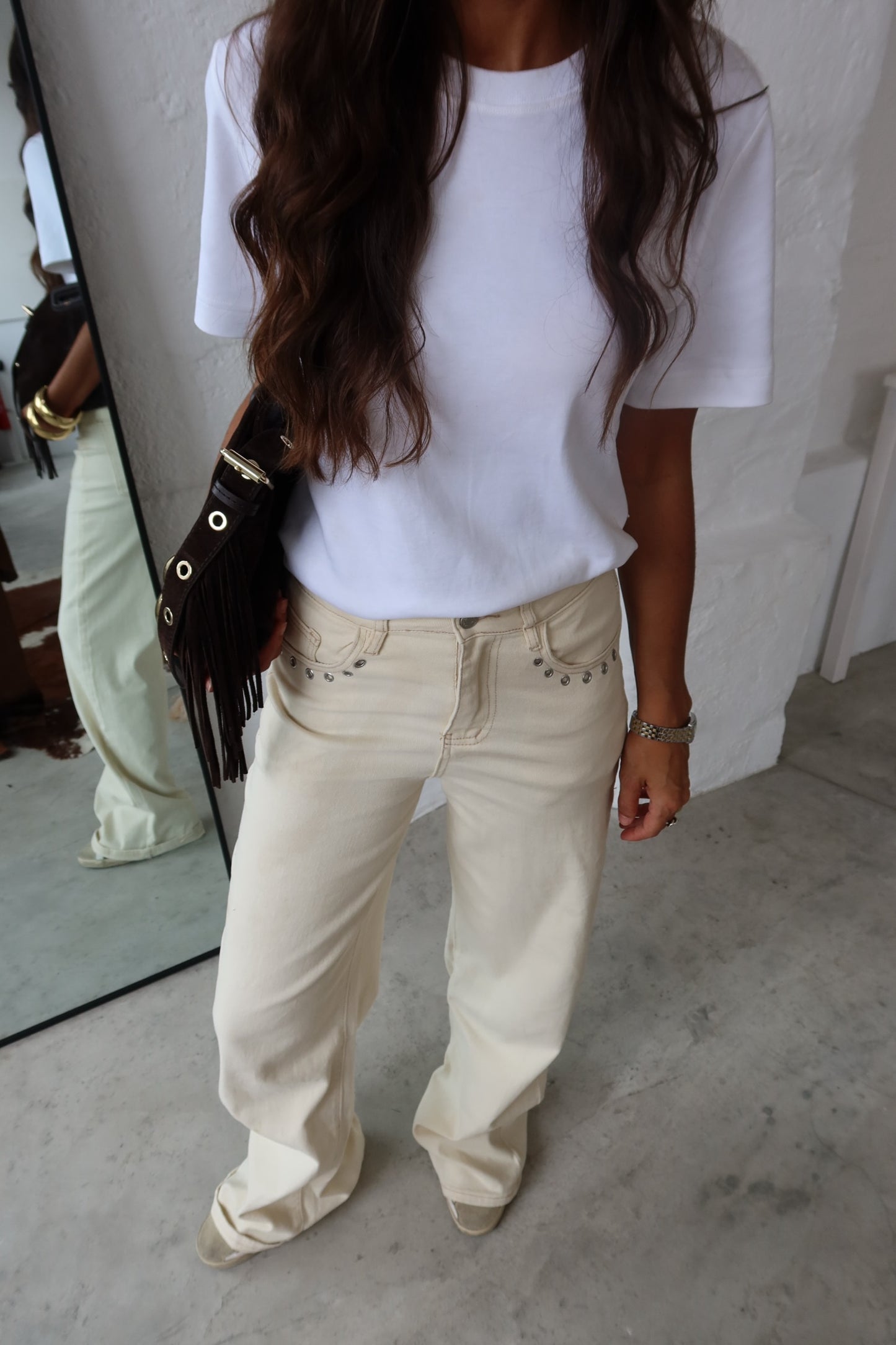 Beige Pants with Pocket Eyelets