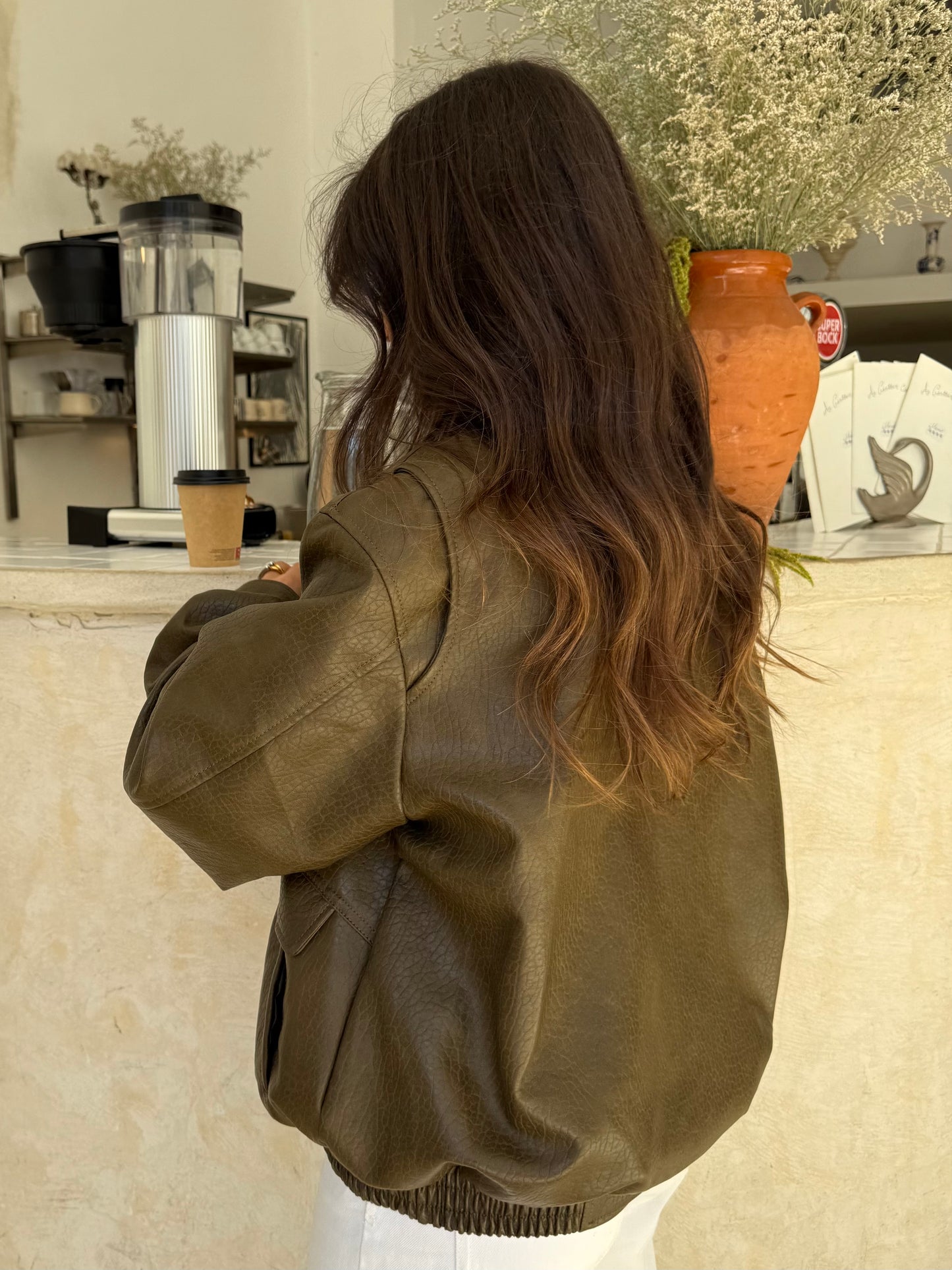 Olive Textured Oversize Madrid Bomber