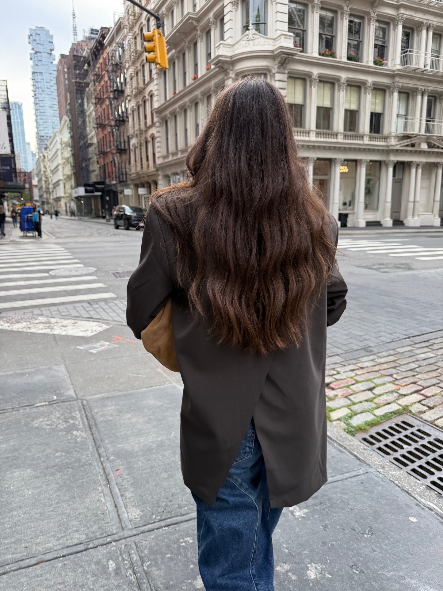 Tailored Blazer with Opened Back in Brown