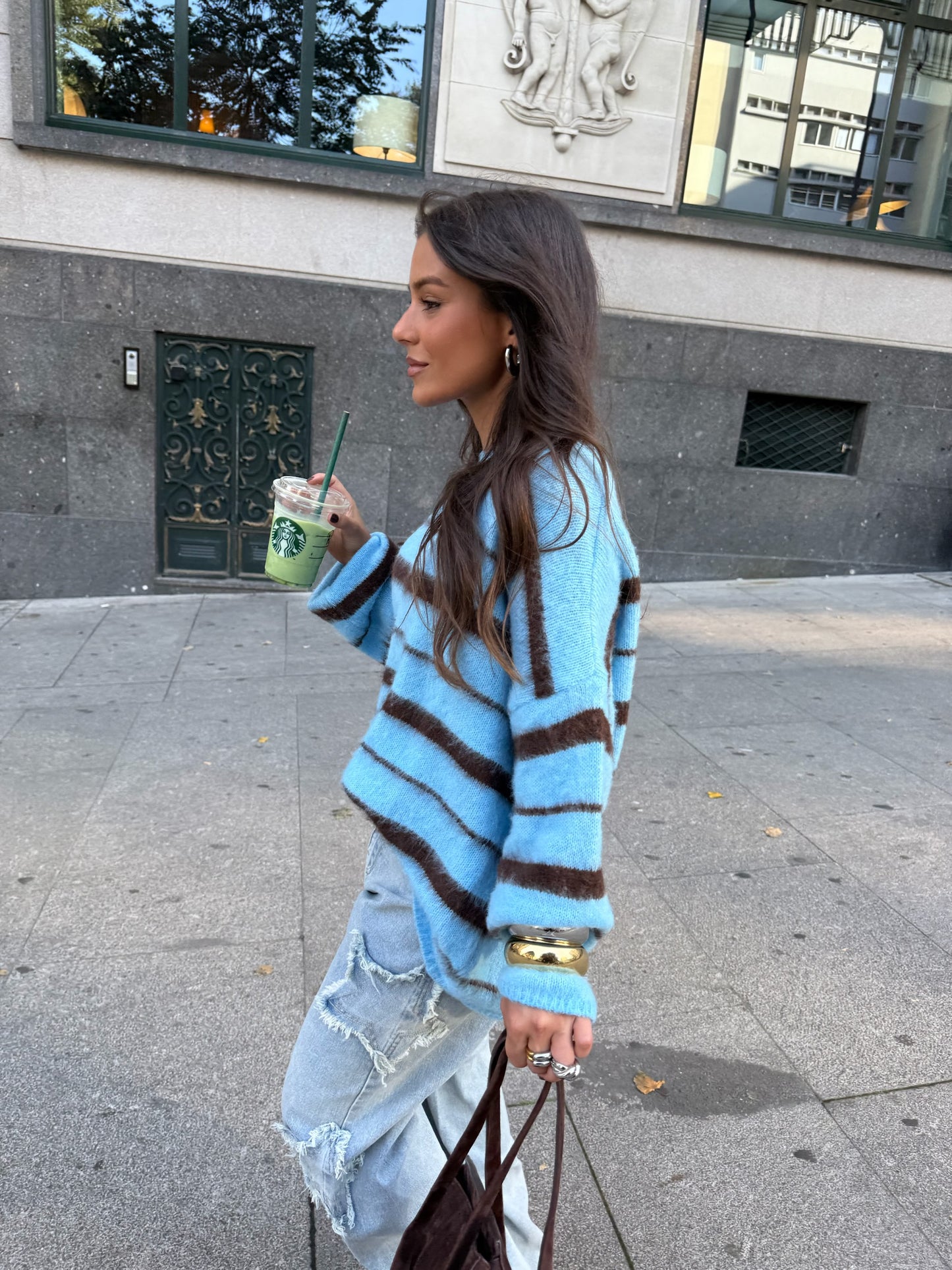 Oslo Knit Sweater in Blue and Brown - Shipping 12/11