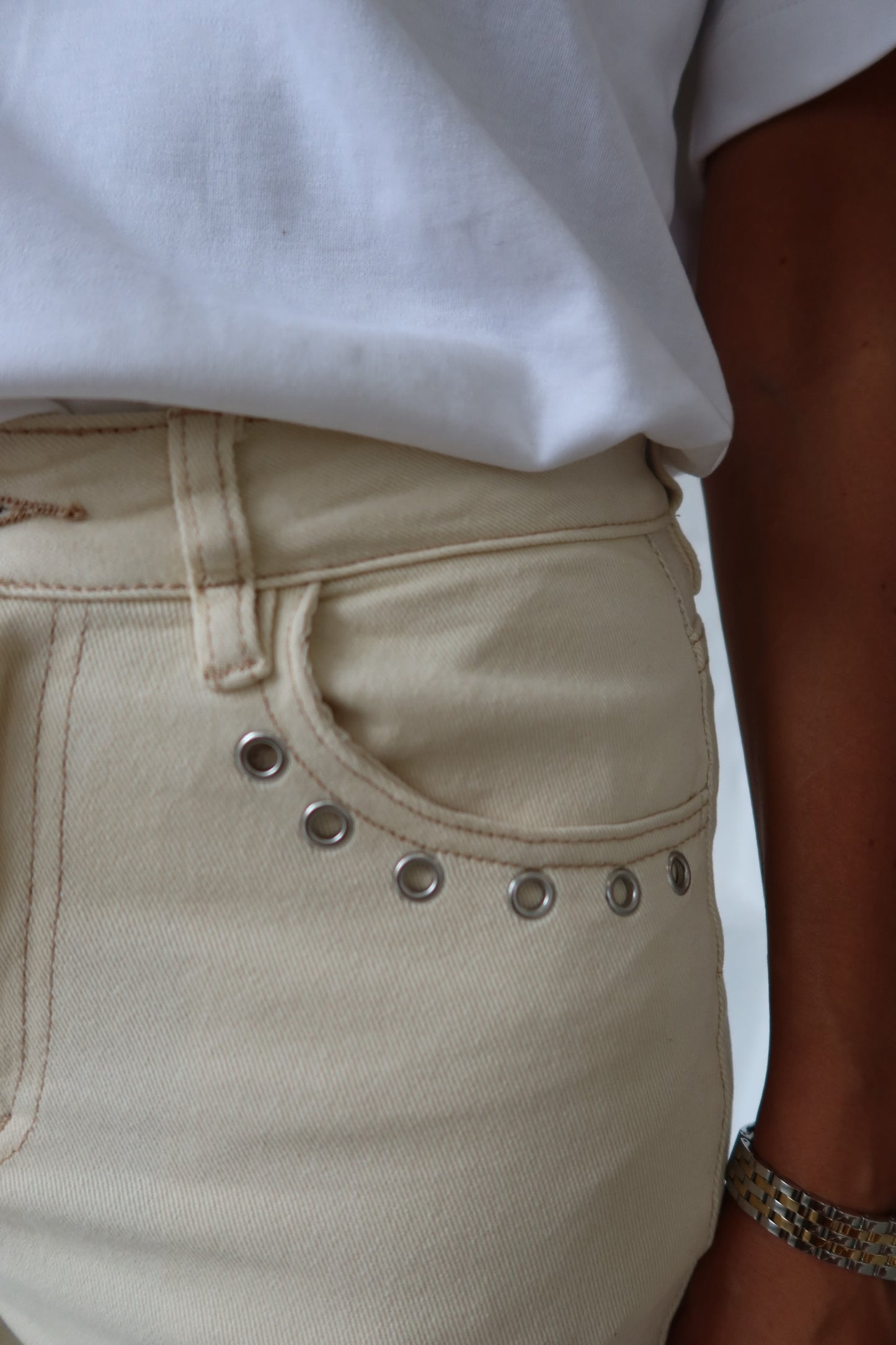 Beige Pants with Pocket Eyelets