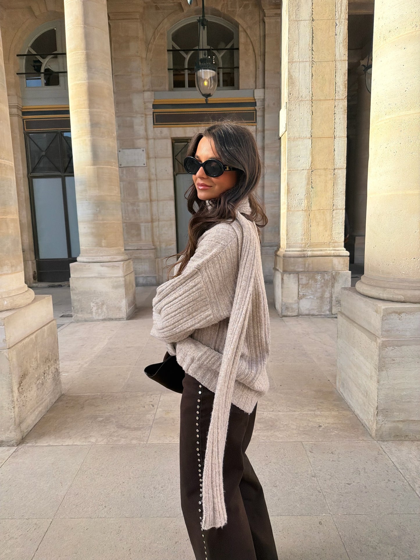 Stockholm Knit Sweater With Scarf In Beige