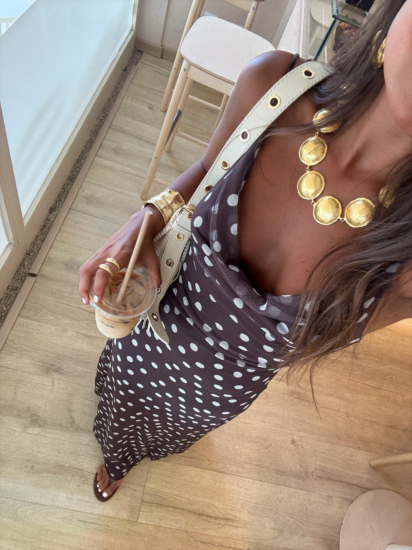 Mocha Dots Dress in Brown