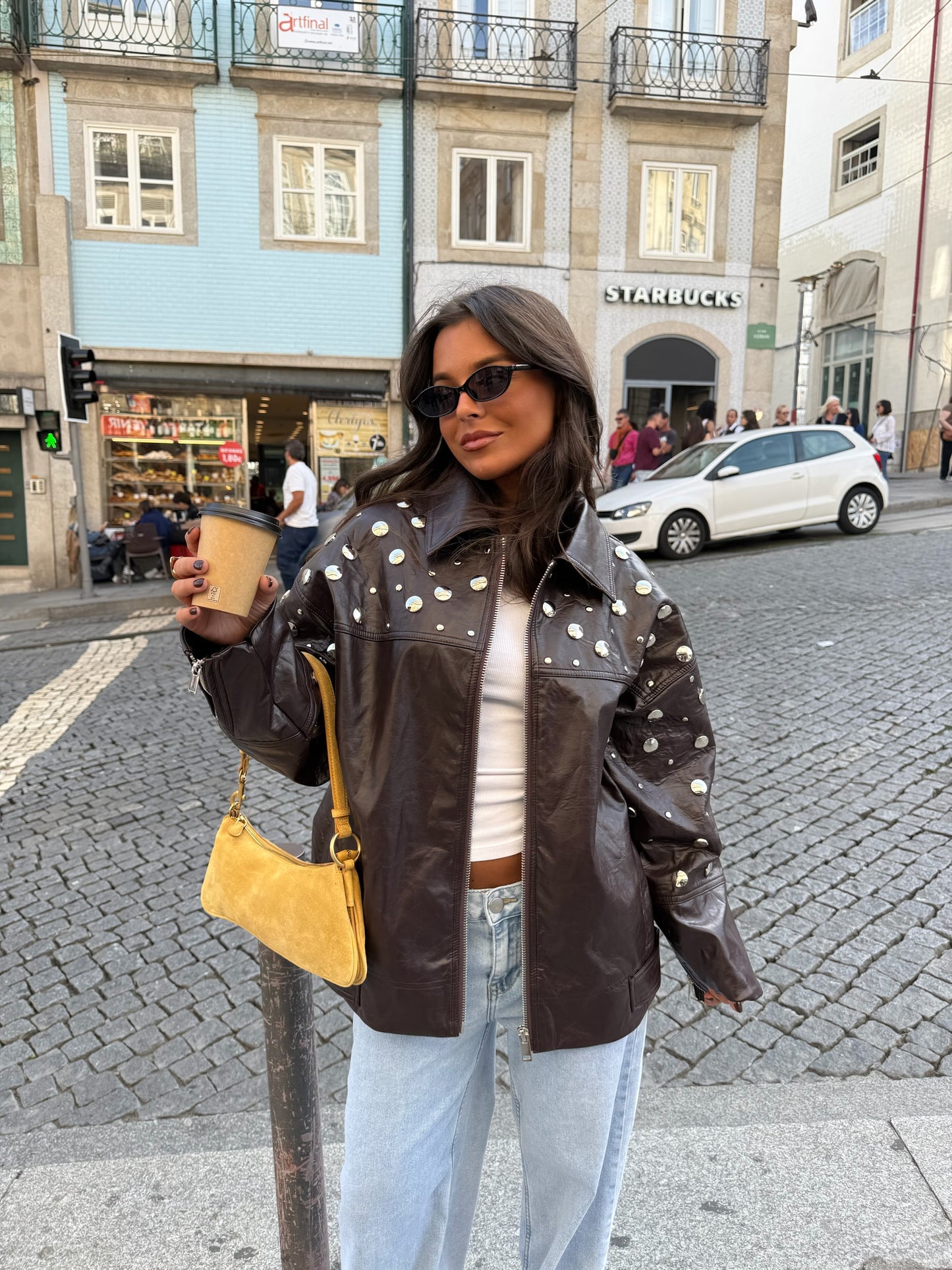 City Jacket In Brown With Studs