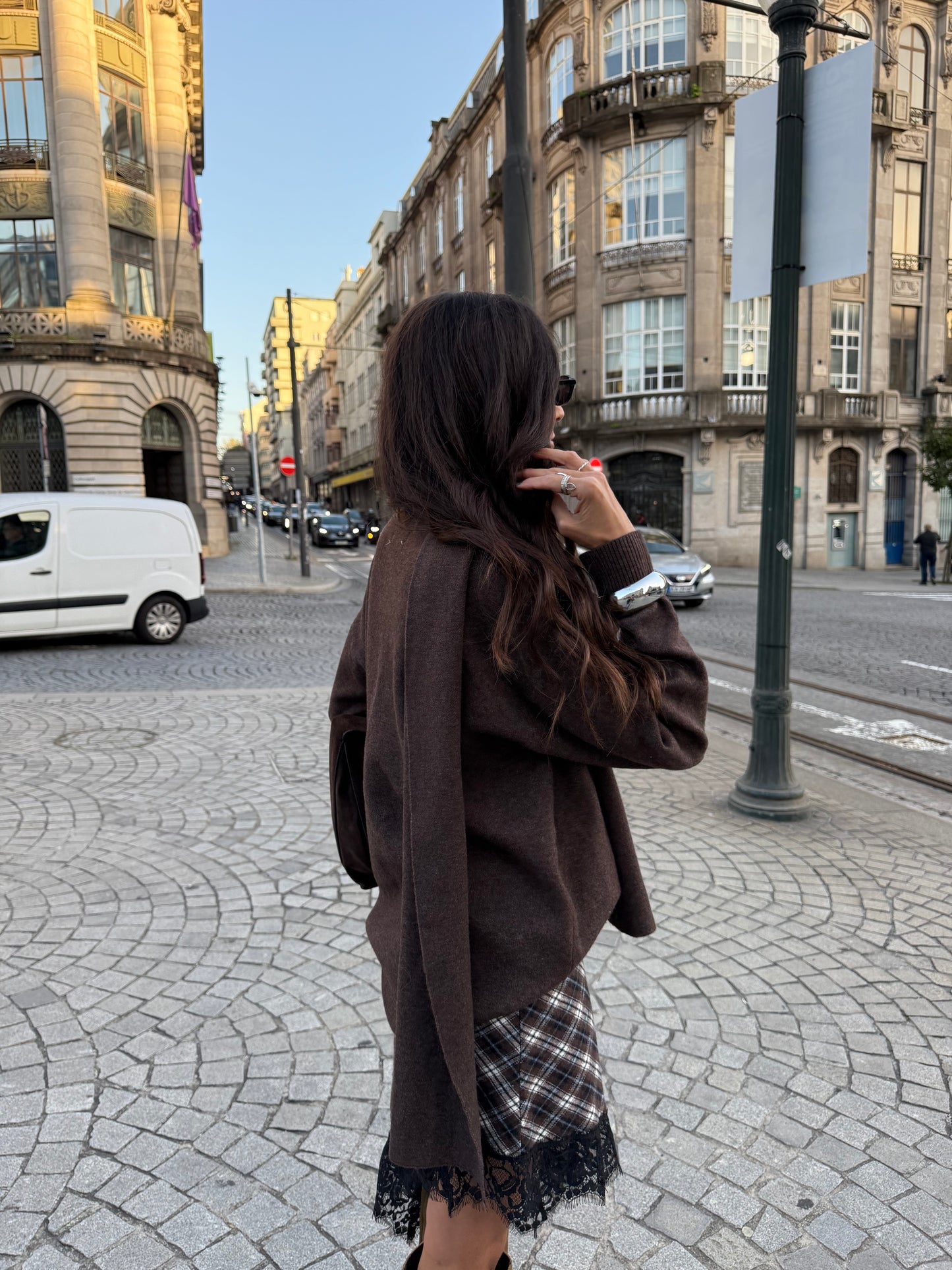 Asymmetrical Plaid Skirt with Lace