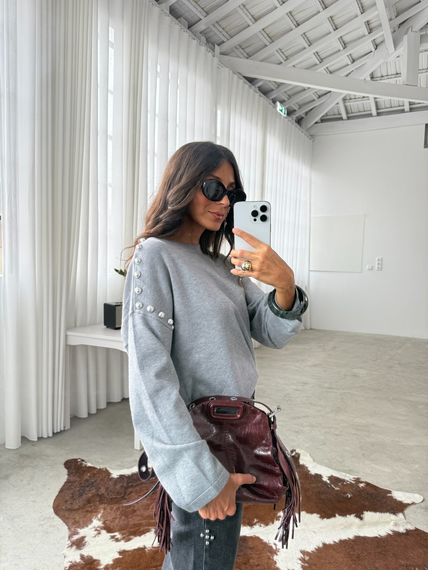 Sweater With Side Studs in Grey
