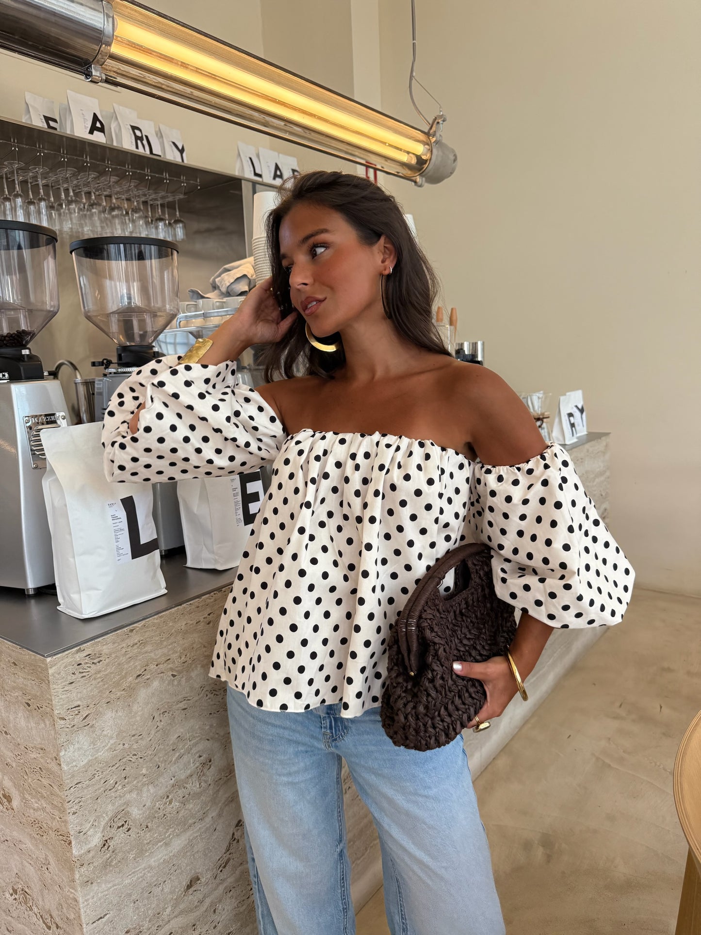Caetana Polka Dot Top in White