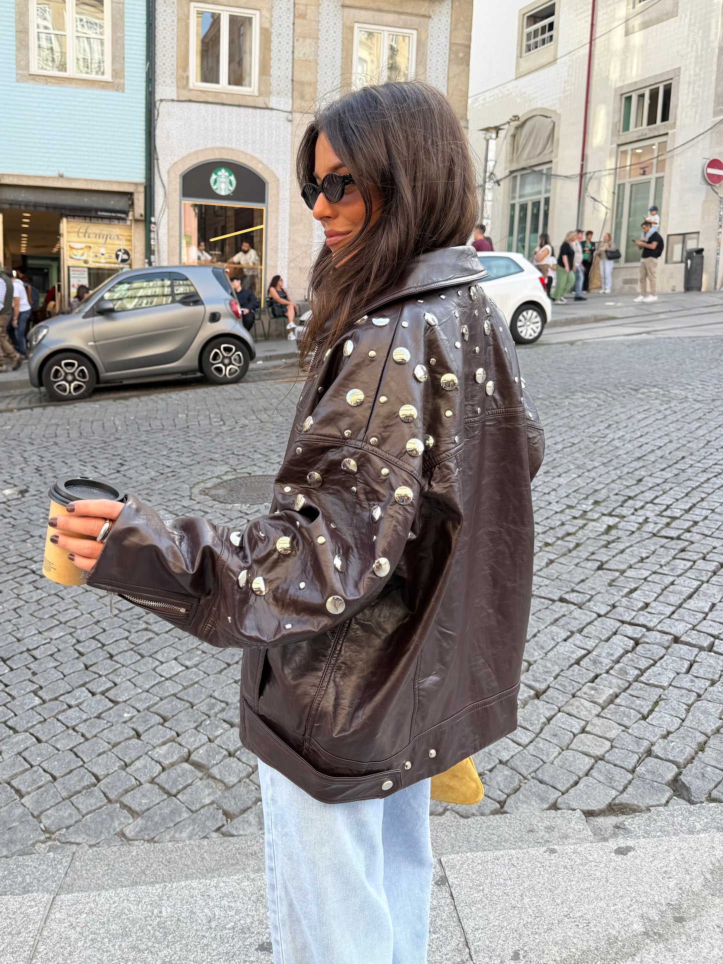 City Jacket In Brown With Studs