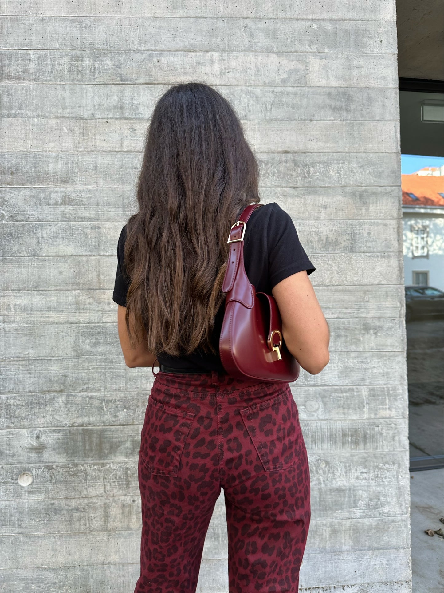 Limited Edition Animal Print Pants in Burgundy