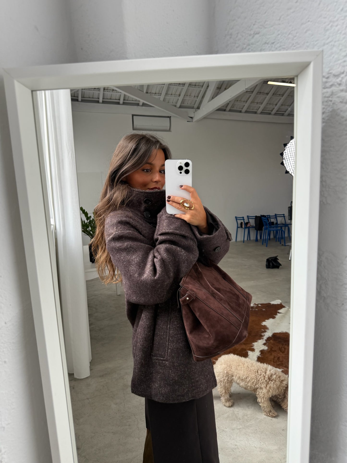 Oversize Wool Cross Coat in Brown
