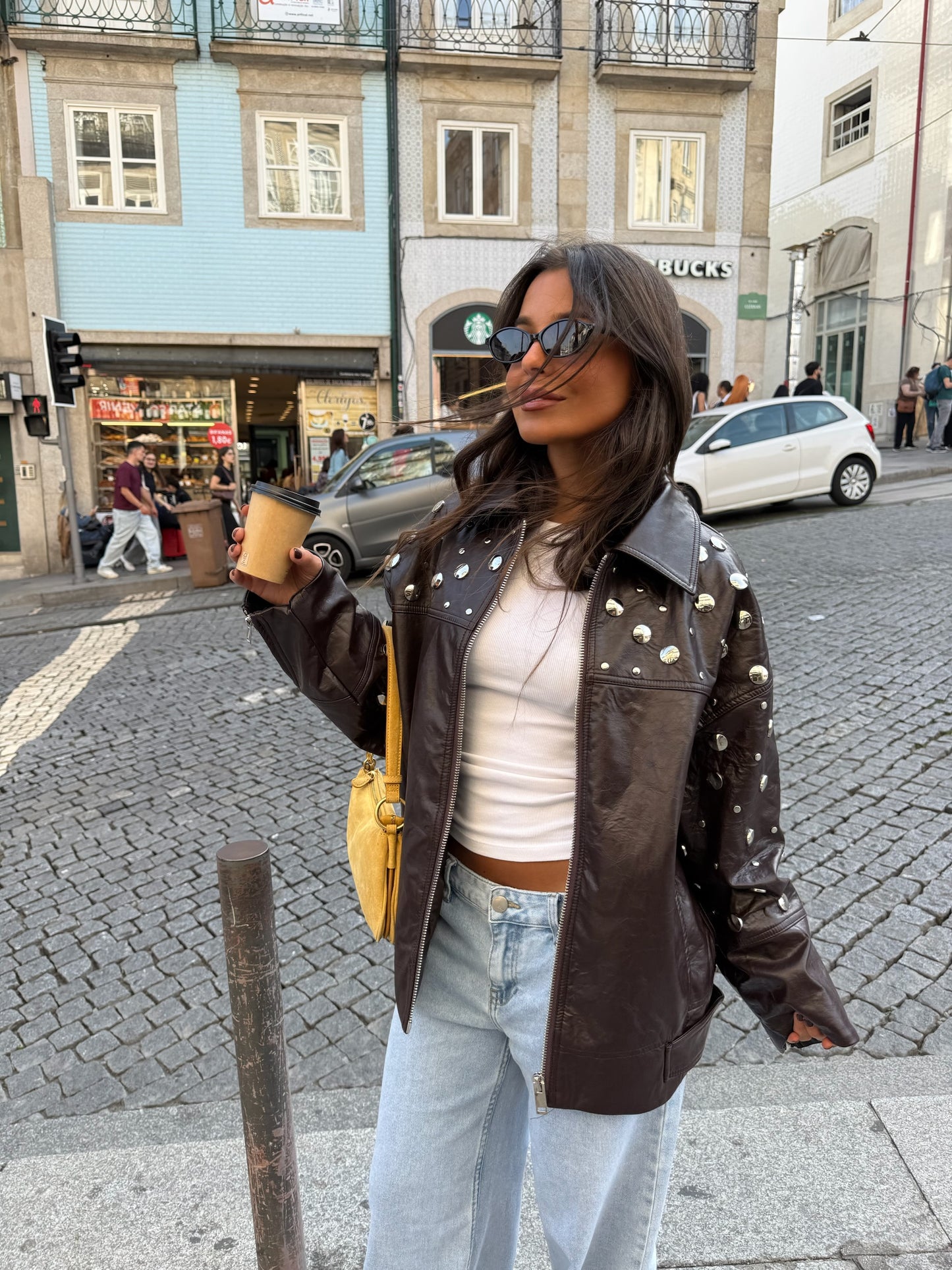 City Jacket In Brown With Studs