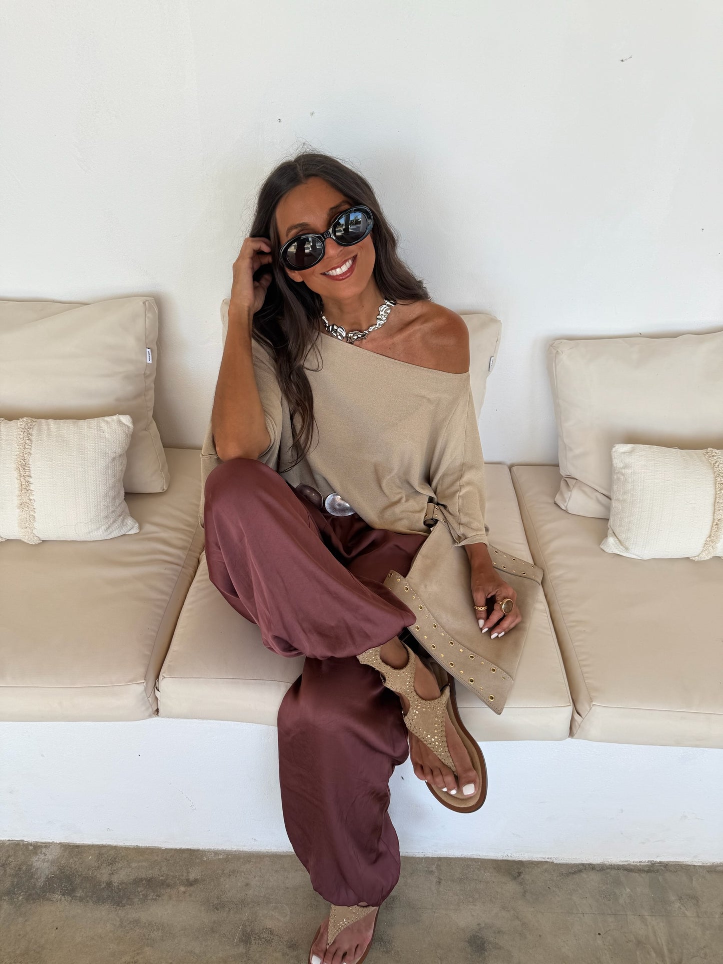 Satin Balloon Pants in Burgundy