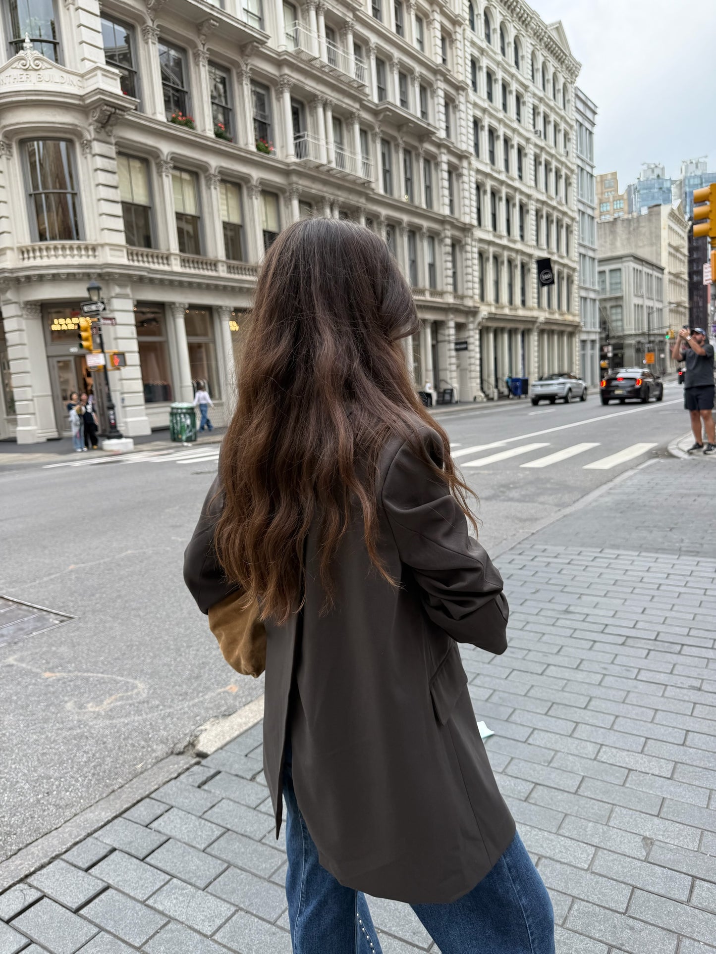 Tailored Blazer with Opened Back in Brown