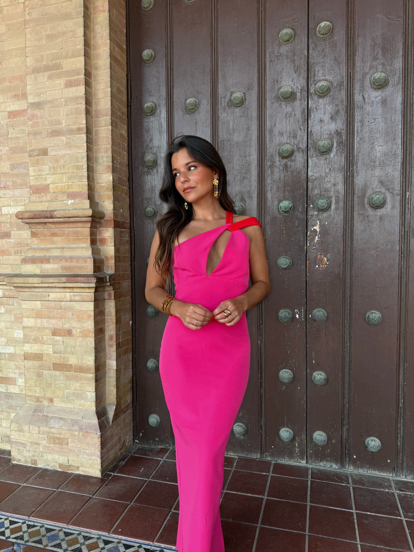 Rocio Dress Pink and Red - Shipping/Envio in 15 days