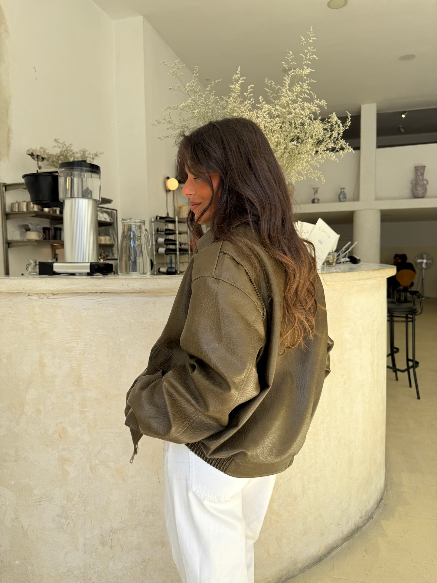 Olive Textured Oversize Madrid Bomber