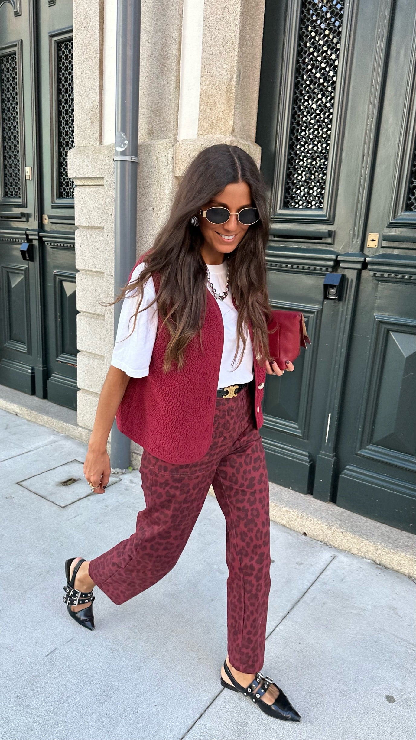 Limited Edition Animal Print Pants in Burgundy