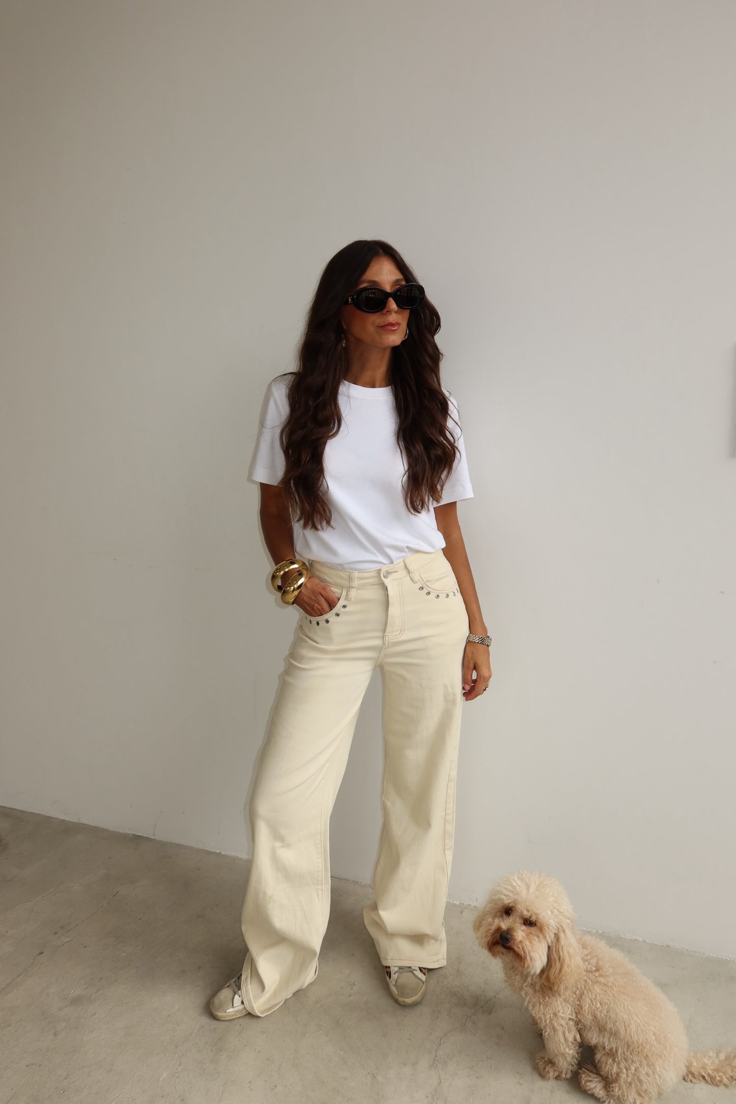 Beige Pants with Pocket Eyelets