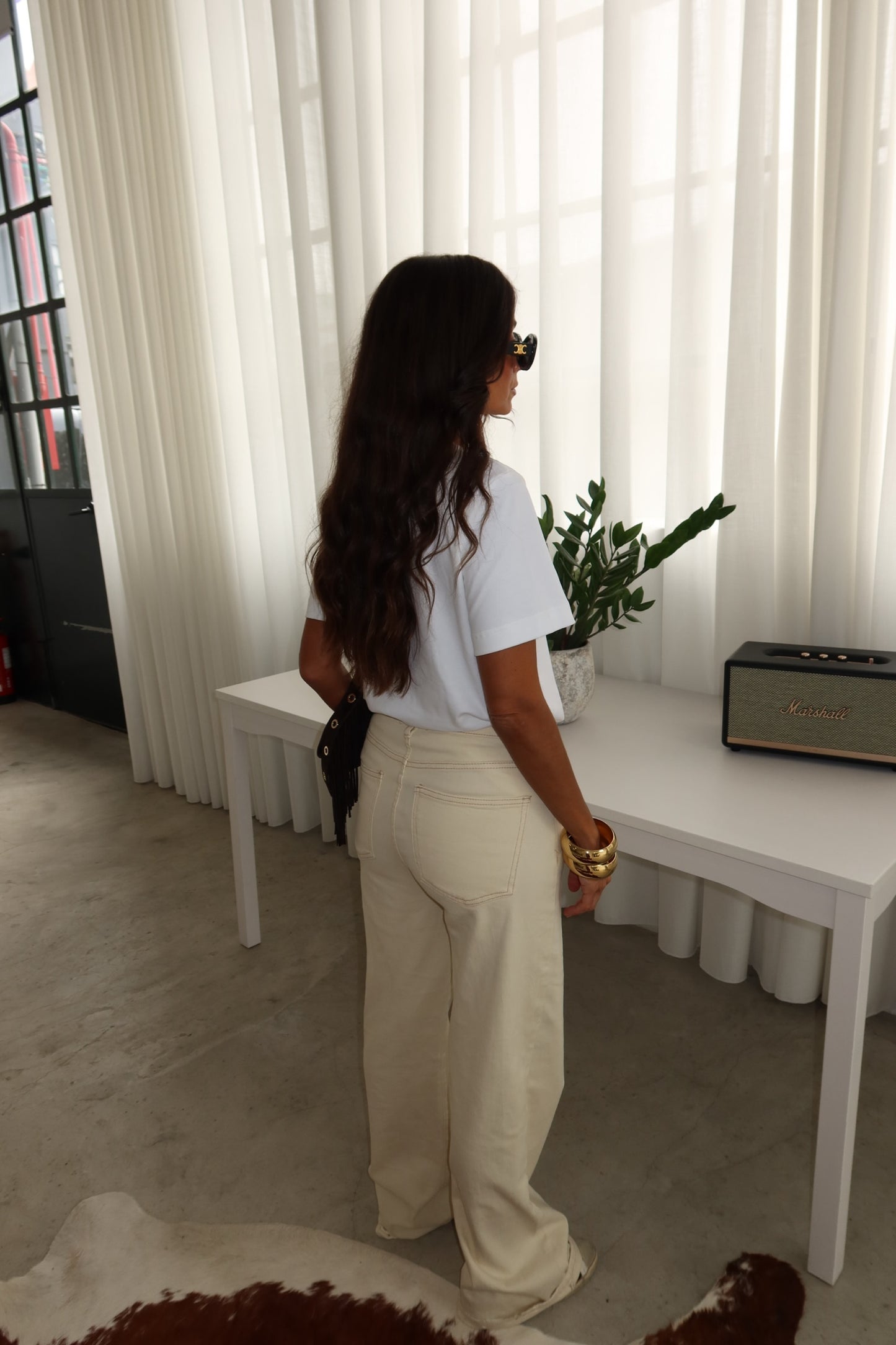 Beige Pants with Pocket Eyelets